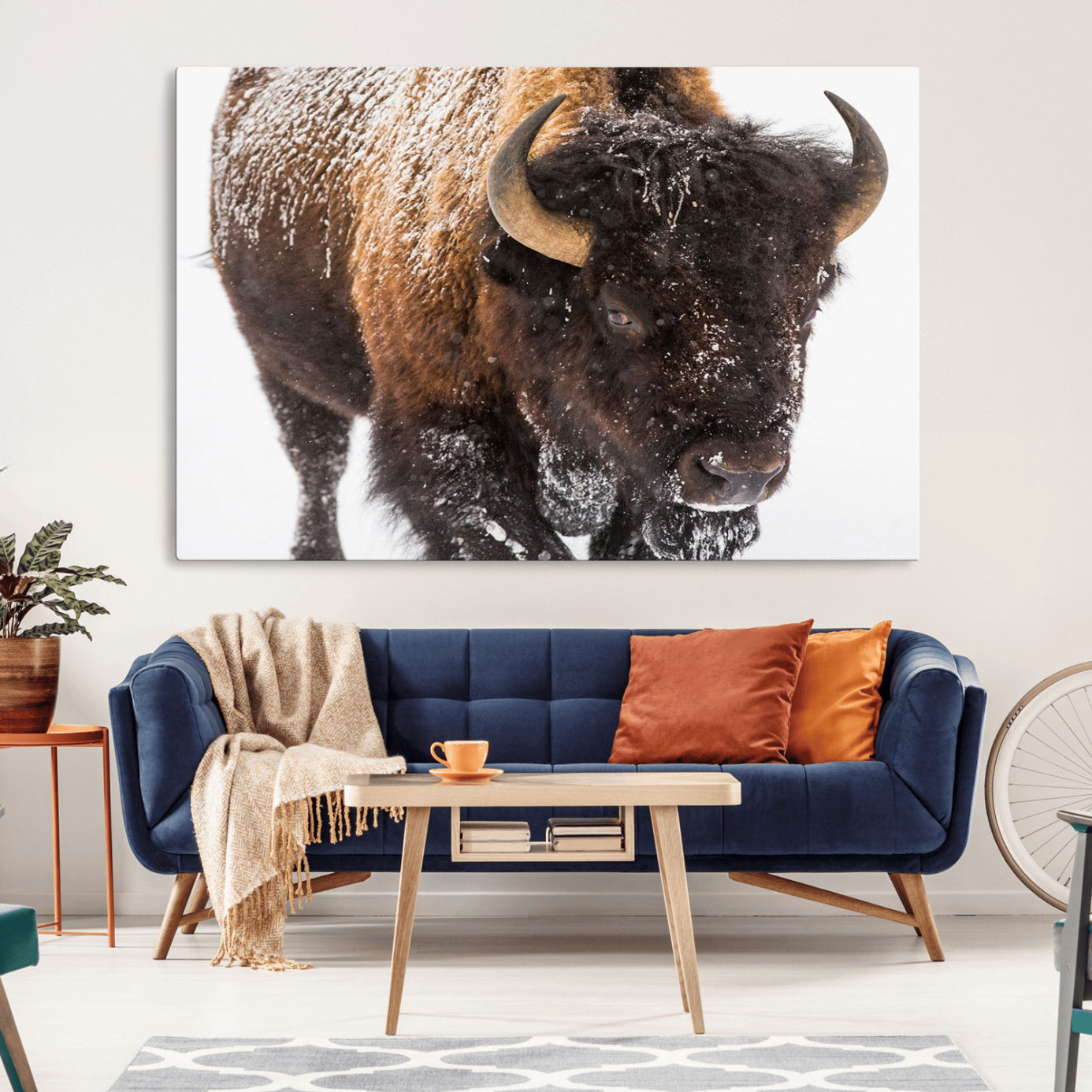 -Bison Wall Art Canvas Print For Farmhouse, Wild Animal Wall Art, Framed Wild Bison Wall Art