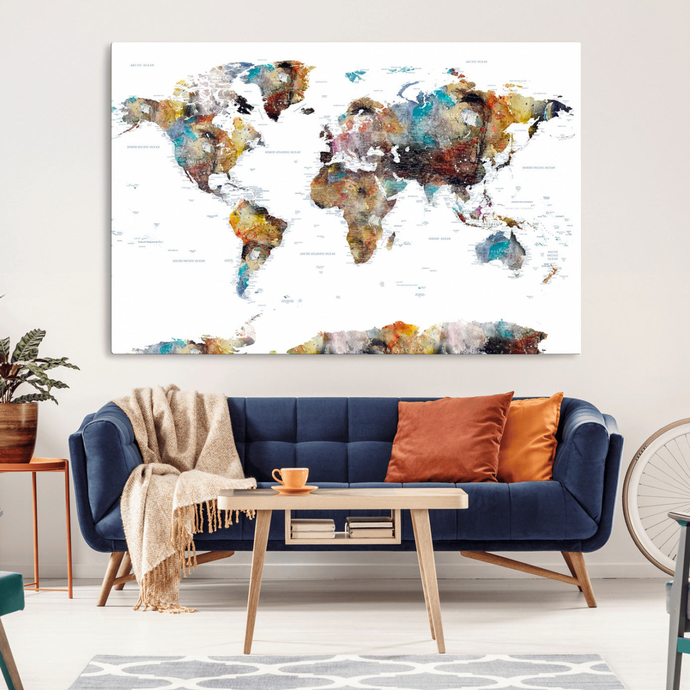 -Push Pin World Map Canvas Print – Travel Tracker Wall Art for Couples, Perfect Anniversary Gift for Home or Office Decor