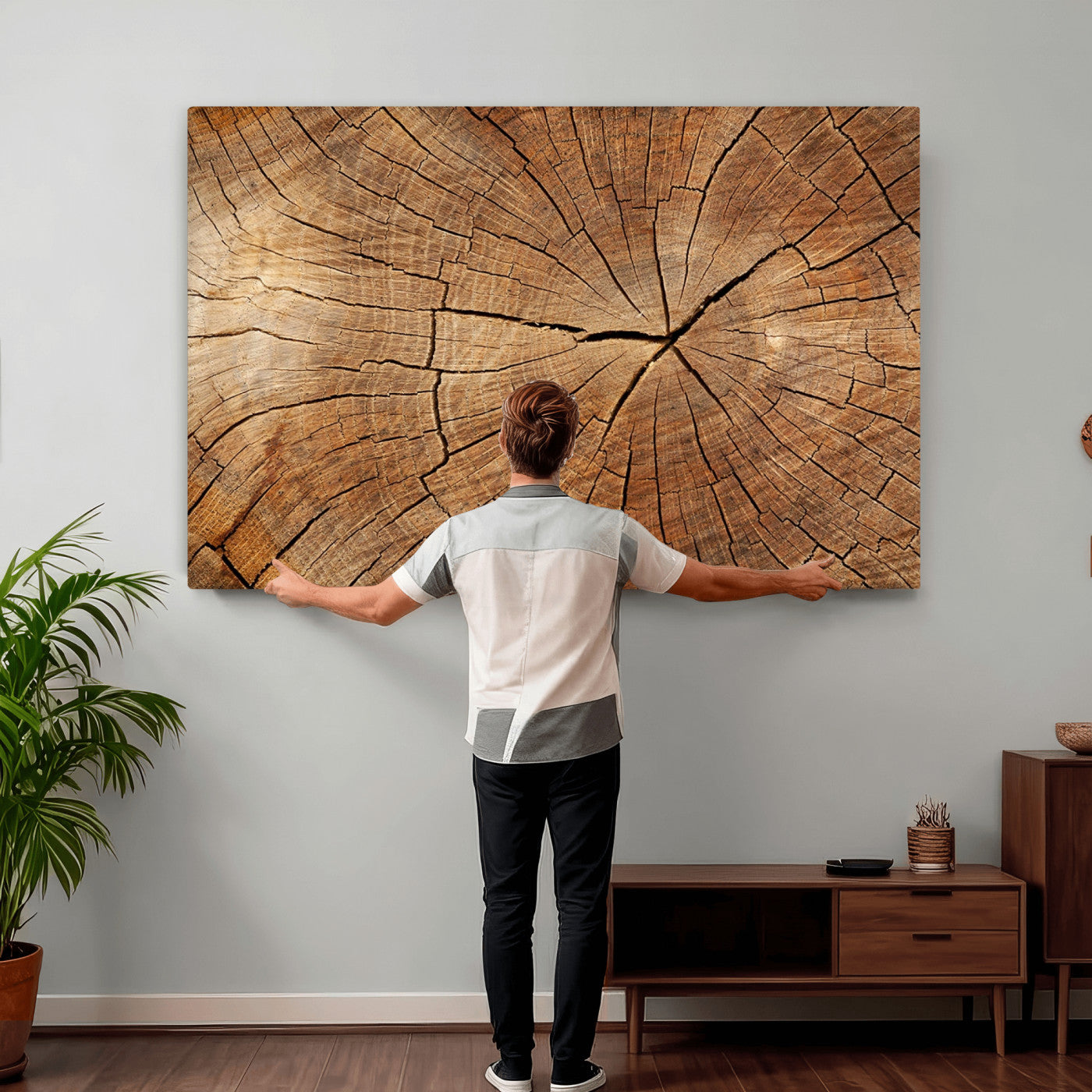61710-MGV-CV-36X24 - Tree Ring Canvas Art, Rustic Wood Grain Wall Art, Tree Slice Decor for Modern Homes, Giclee