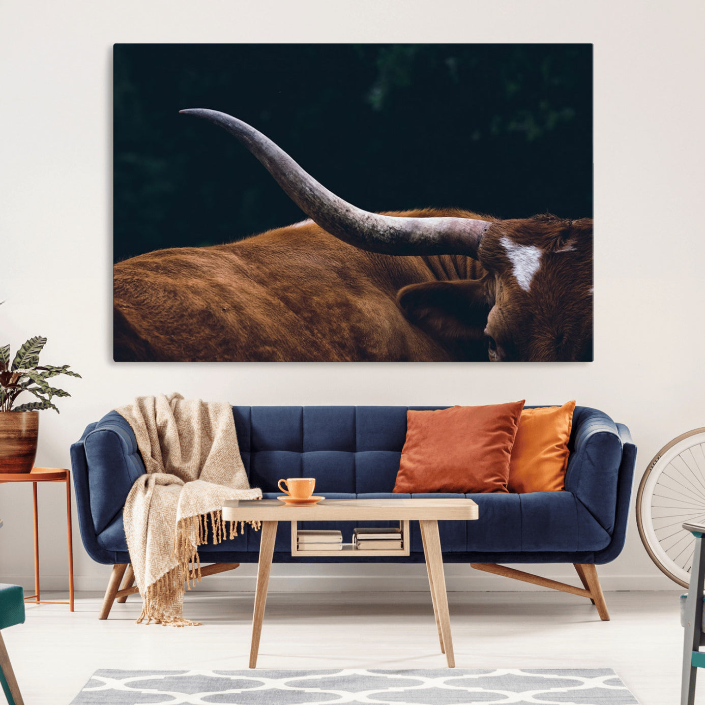 -Texas Longhorn Bull Wall Art Canvas Print - Large Framed Canvas Wall Art, Farmhouse Cabin Wall