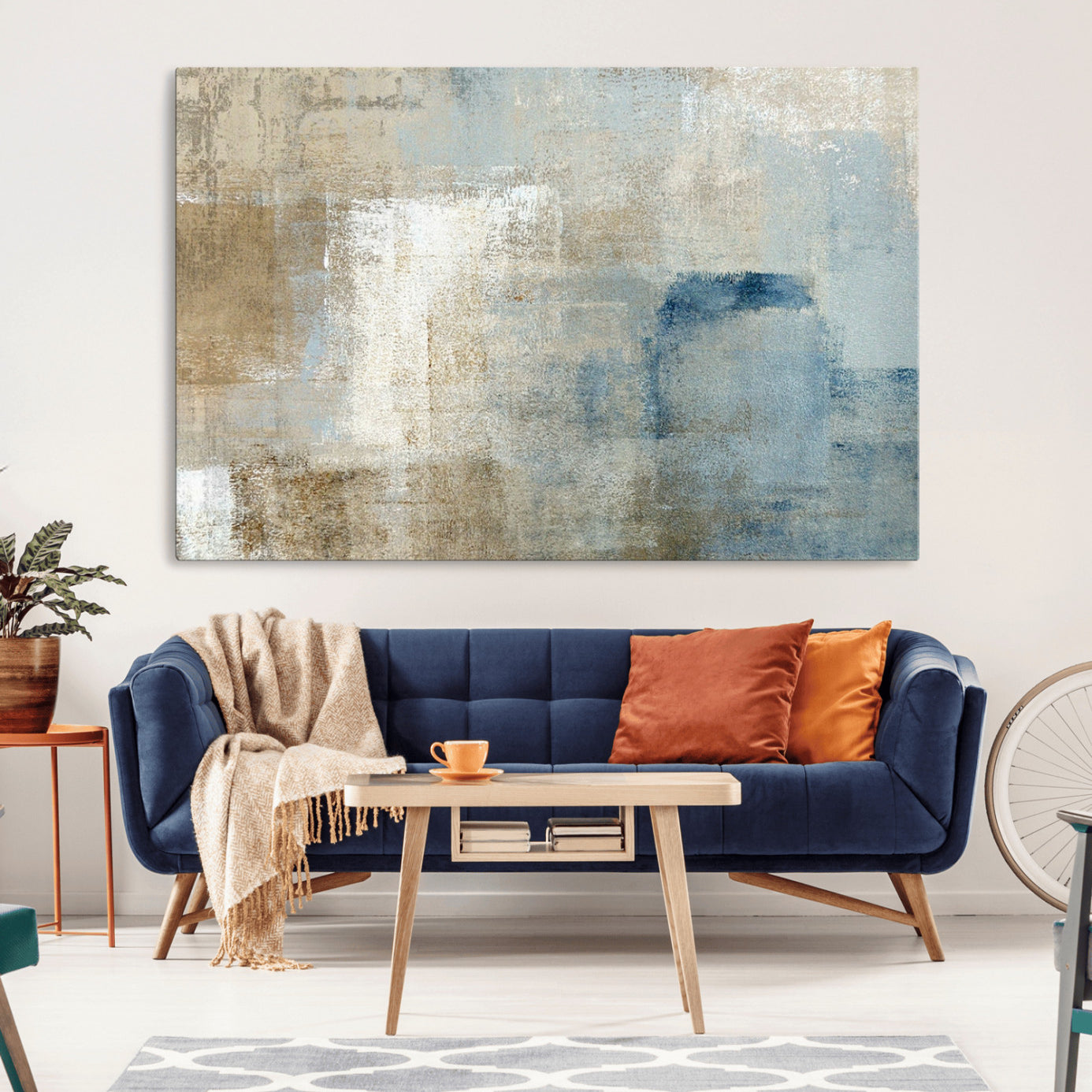 38126-MGV-CV-36X24-Abstract Blue and Beige Wall Art, Modern Minimalist Canvas Print Set, Giclee Textured Art, Large