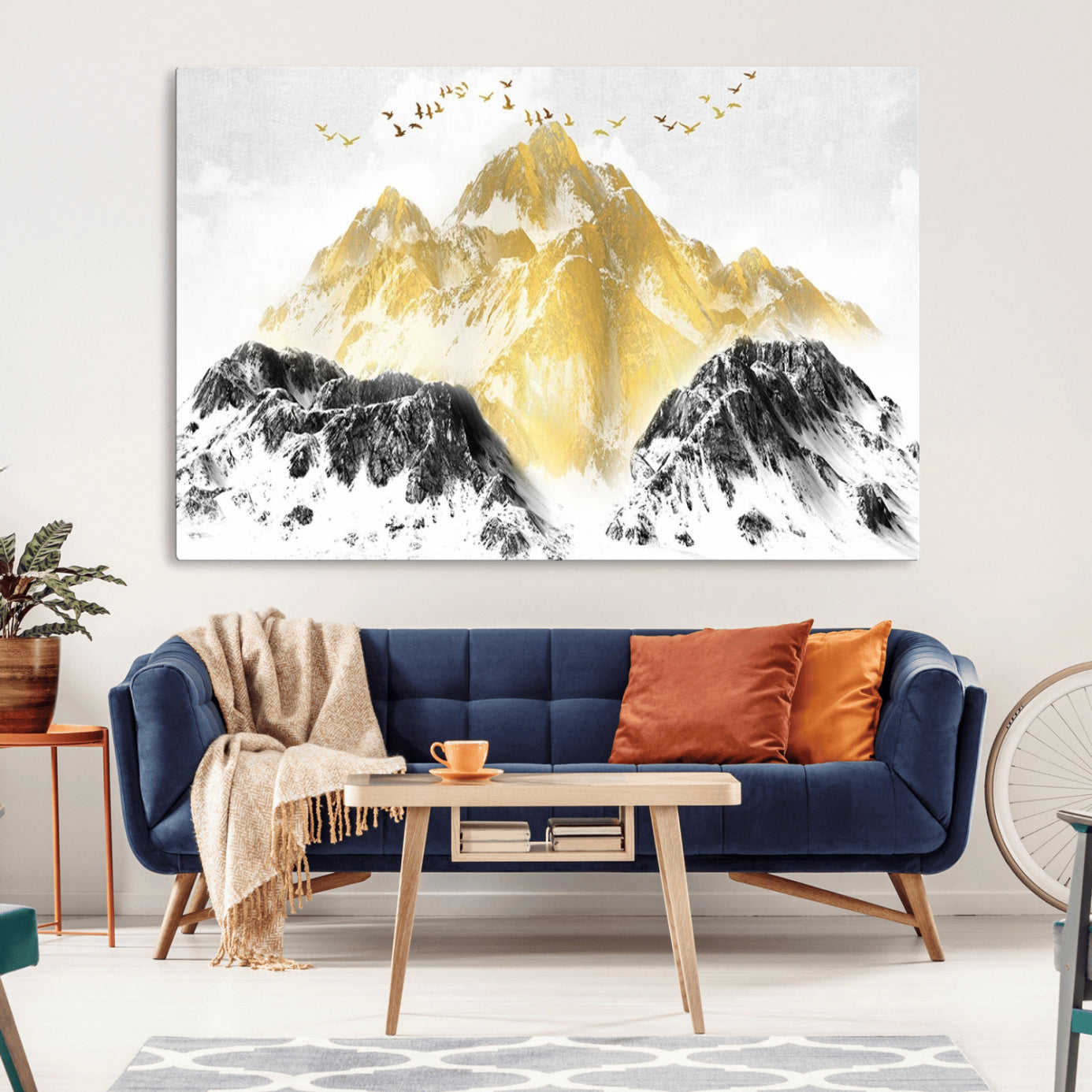 37733-MGV-CV-36X24-Golden Mountain Triptych Wall Art Canvas Print, Modern Giclee Canvas Print, Nature Landscape Decor