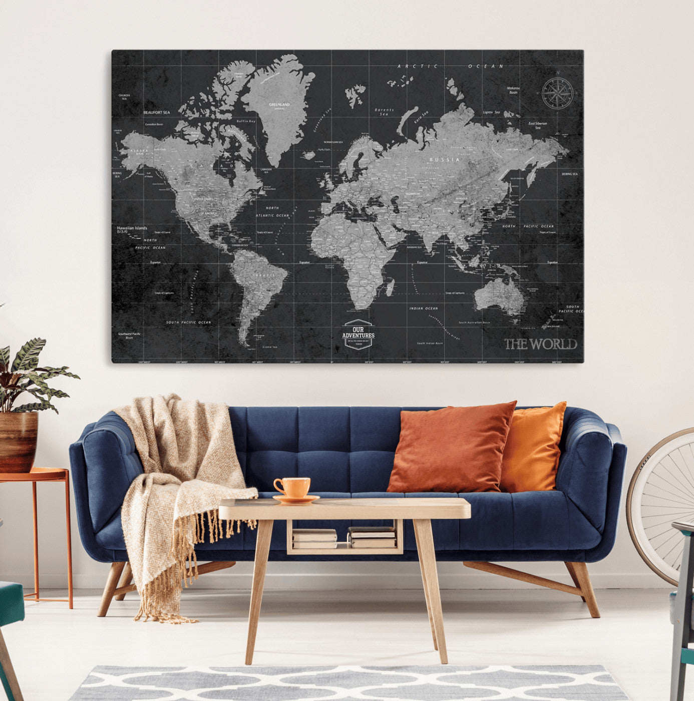85500-MGV-CV-36X24-Push Pin World Map Canvas Print – Travel Tracker Wall Art for Couples, Perfect Anniversary Gift for Home or Office Decor
