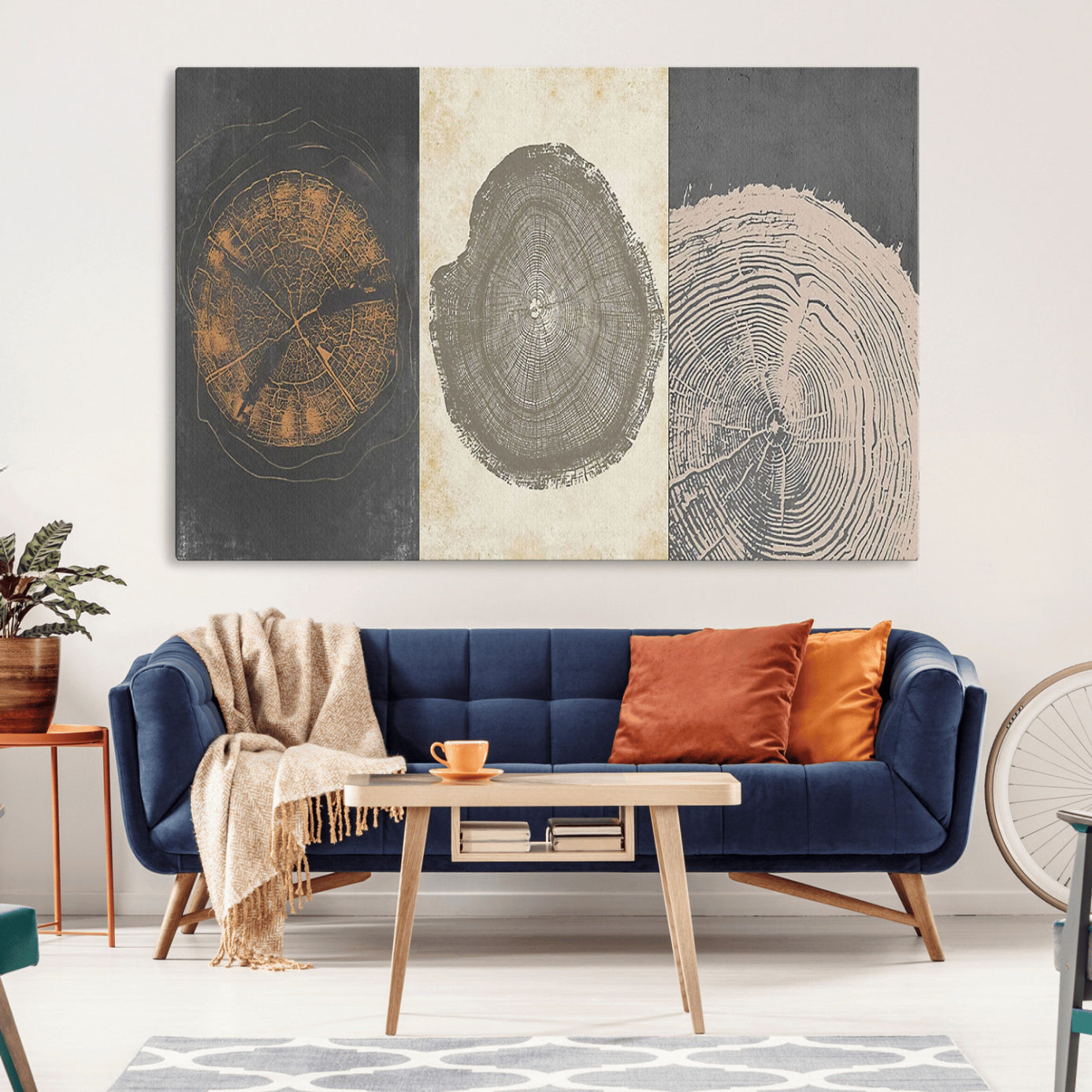 80725-MGV-CV-36X24-Boho Tree Ring Wall Art, Modern Minimalist Wood Grain Canvas, Tree Slice for Rustic Decor, Farmhouse