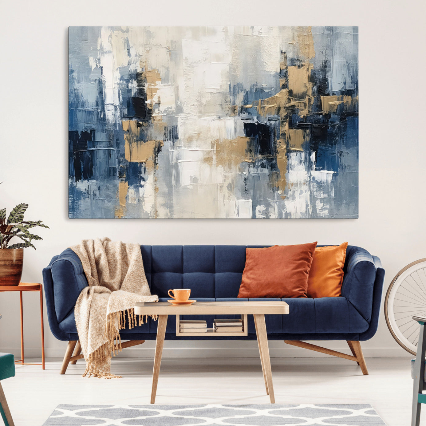 44344-MGV-CV-36X24-Modern Abstract Canvas Wall Art in Blue and Gold Tones | Large Contemporary Art for Living Room,
