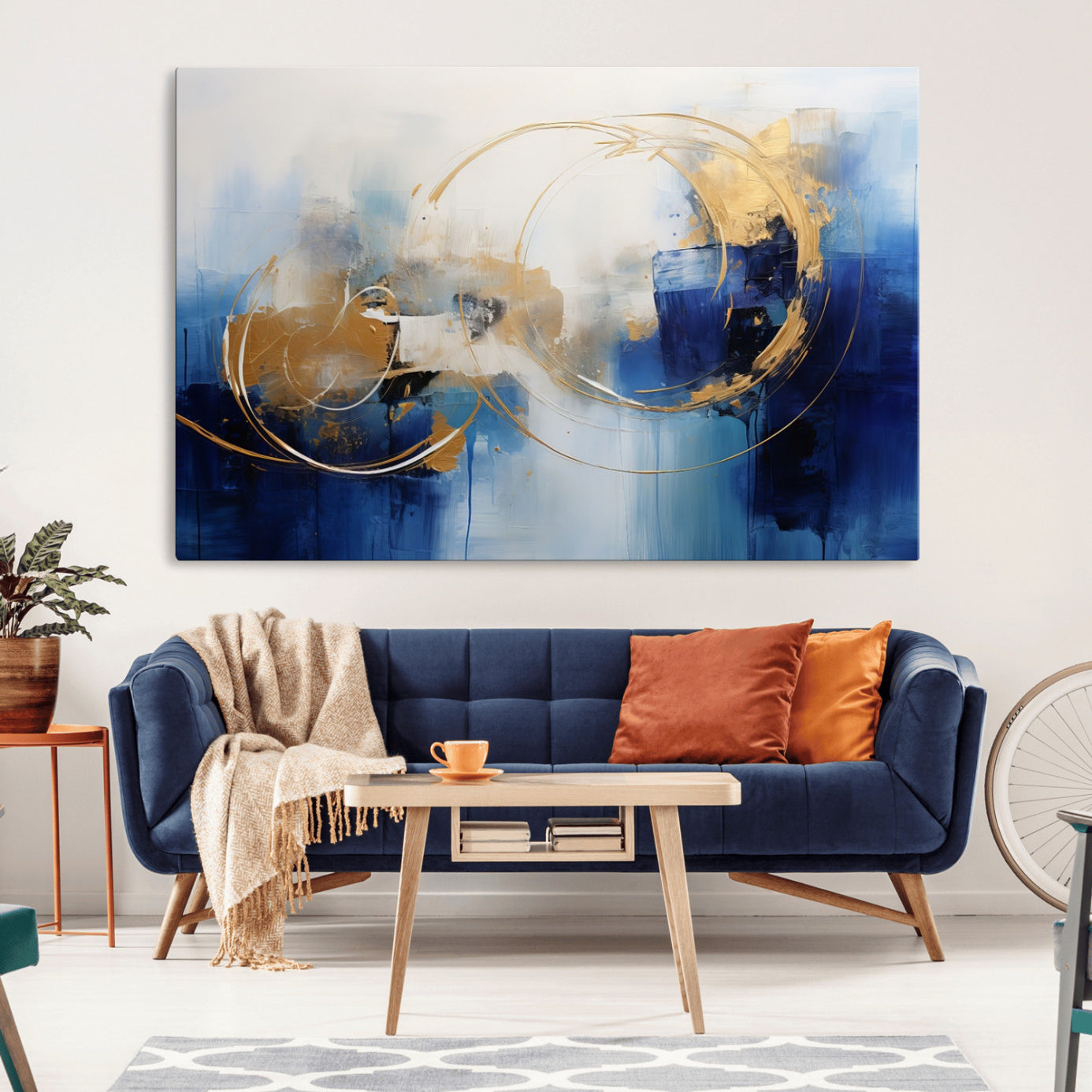 52314-MGV-CV-36X24-Navy Blue Abstract Wall Art Canvas Print