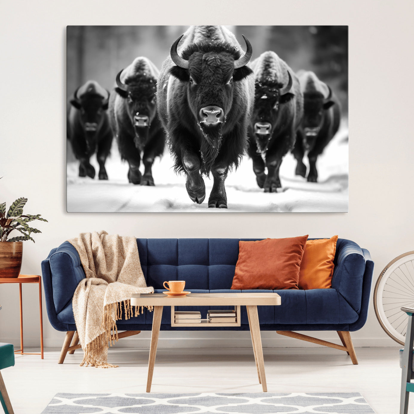 79872-MGV-CV-36X24-American Bison Art | Buffalo Herd Wall Art Canvas Print, BW American Bison Herd Wall Art Canvas