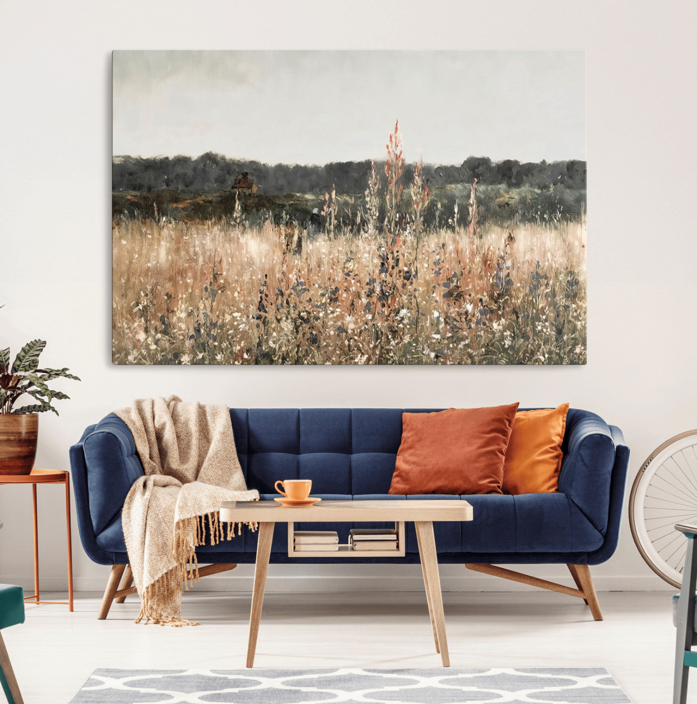 46308-MGV-CV-36X24-Abstract Wildflower Art Field Landscape Oil Painting Print, Country Field Wall Art - Framed Ready to