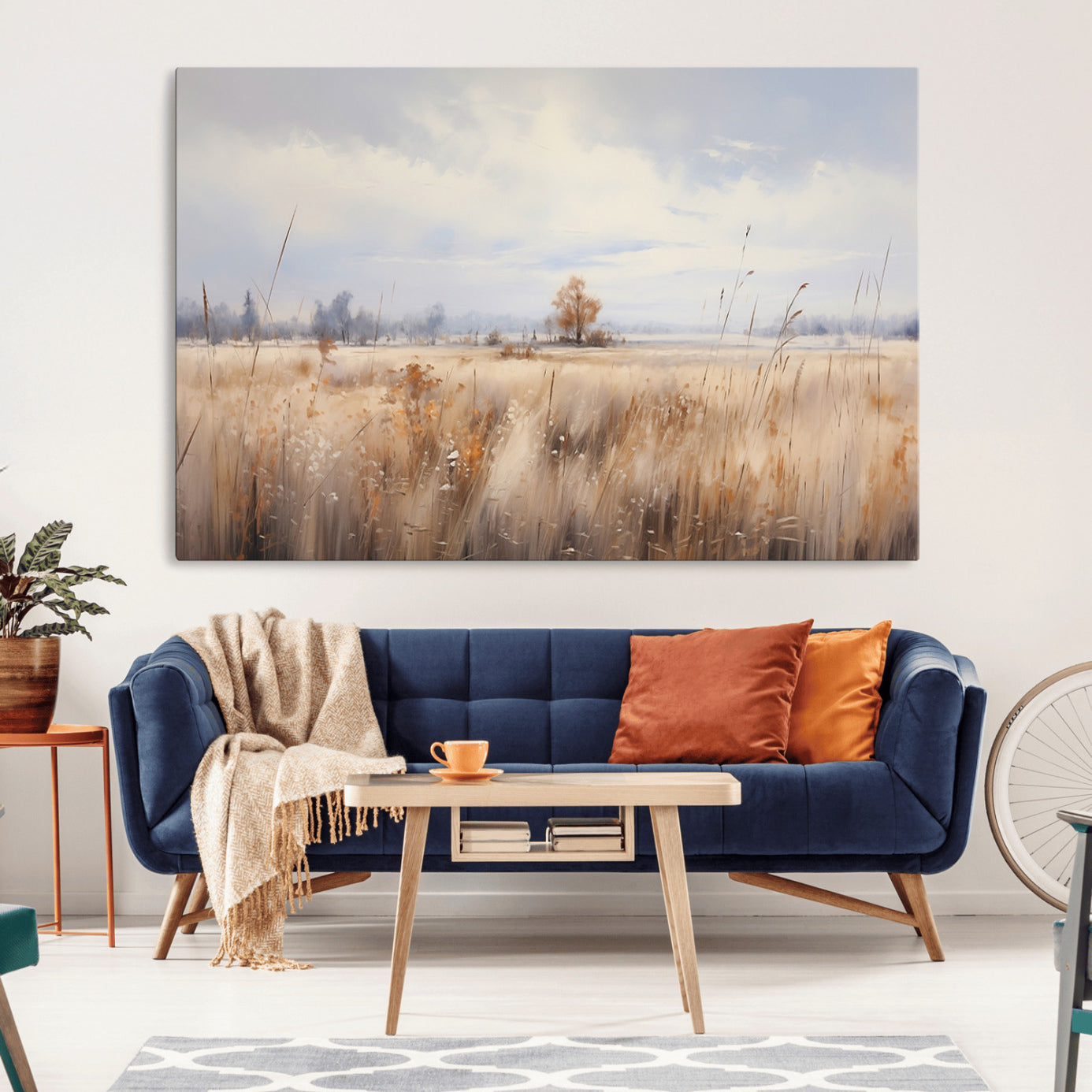 58162-MGV-CV-36X24-Golden Fields Wall Art Print Canvas – Serene Landscape of Nature’s Tranquility in Minimalist for