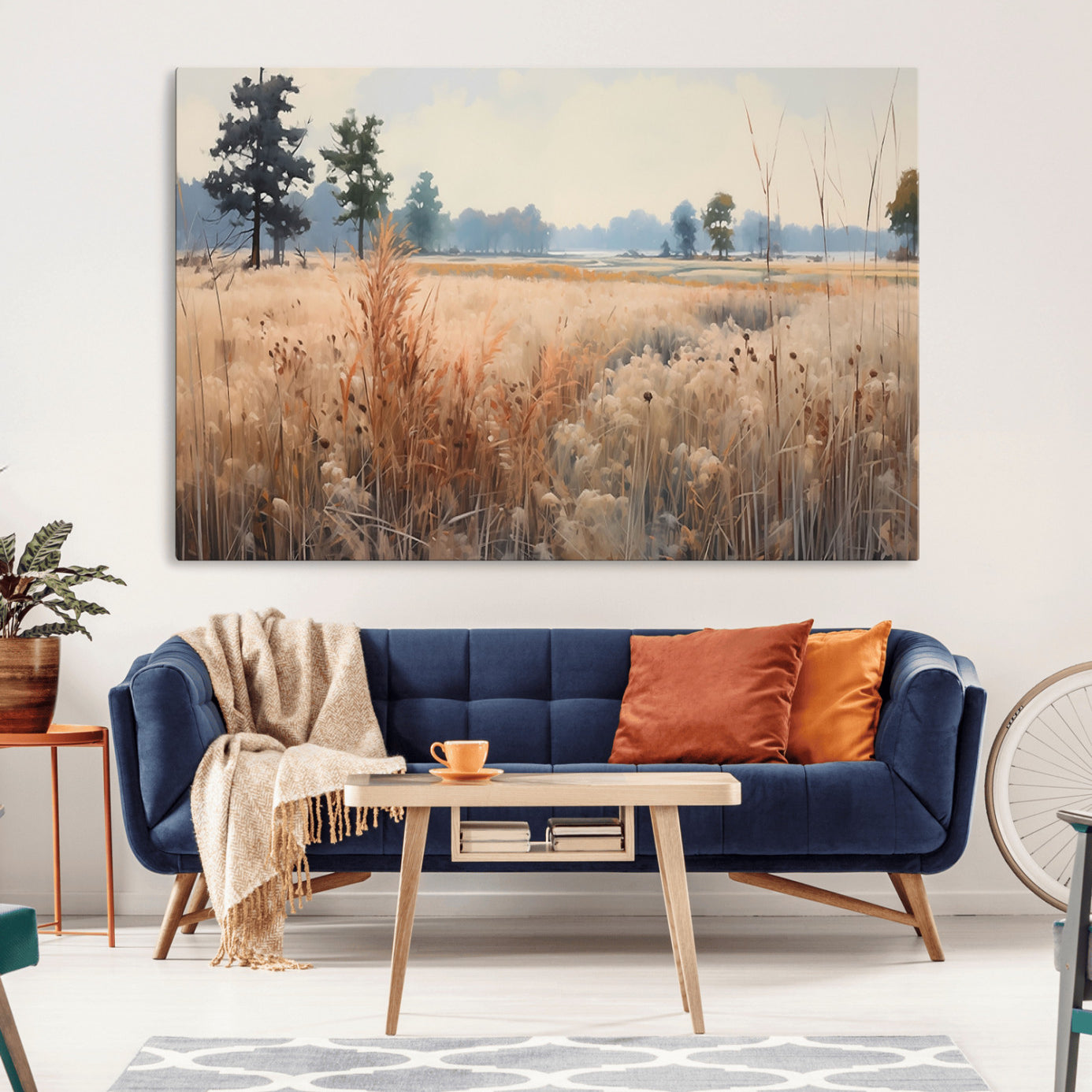 98822-MGV-CV-36X24-Golden Fields Canvas Wall Art Print – Serene Landscape of Nature’s Tranquility in Minimalist Modern
