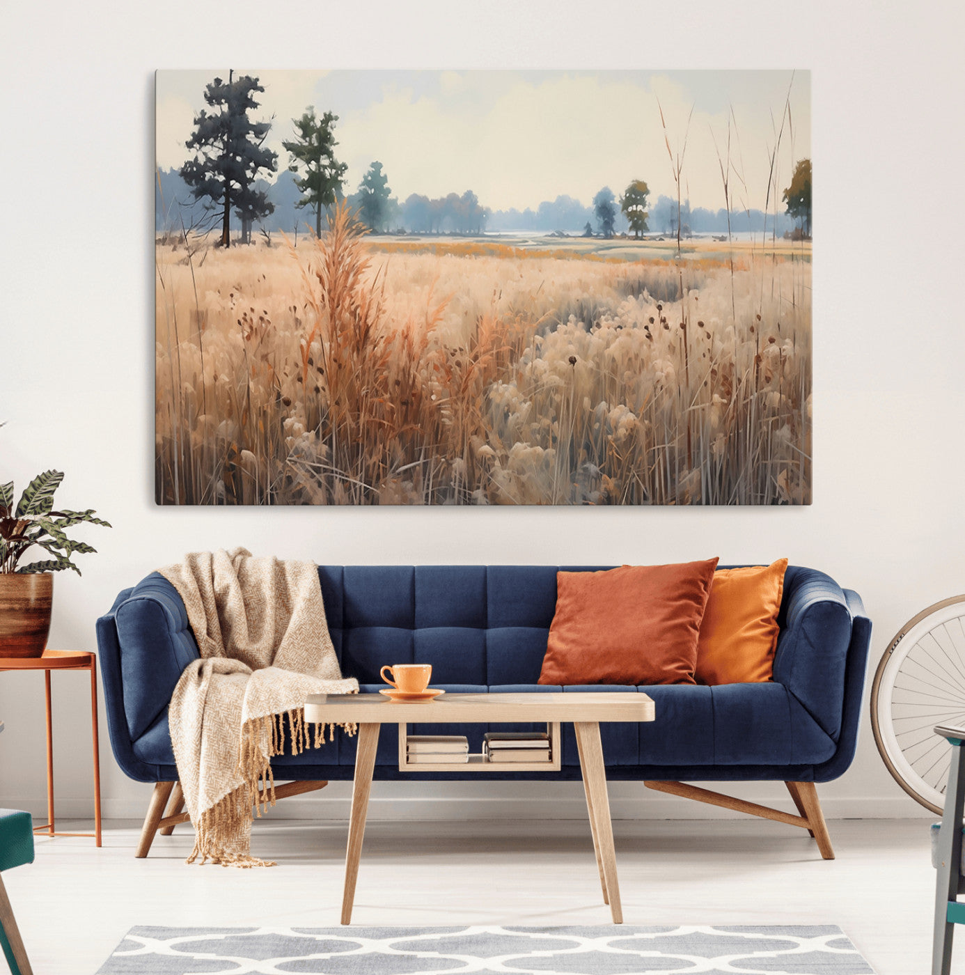 98822-MGV-CV-36X24-Golden Fields Canvas Wall Art Print – Serene Landscape of Nature’s Tranquility in Minimalist Modern
