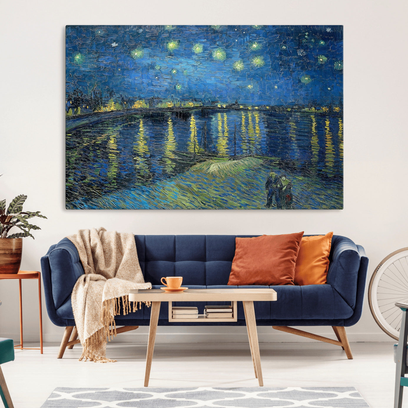 94605-MGV-CV-36X24-Vincent van Gogh Starry Night over the Rhone Abstract Wall Art Canvas, Starry Night Canvas Print