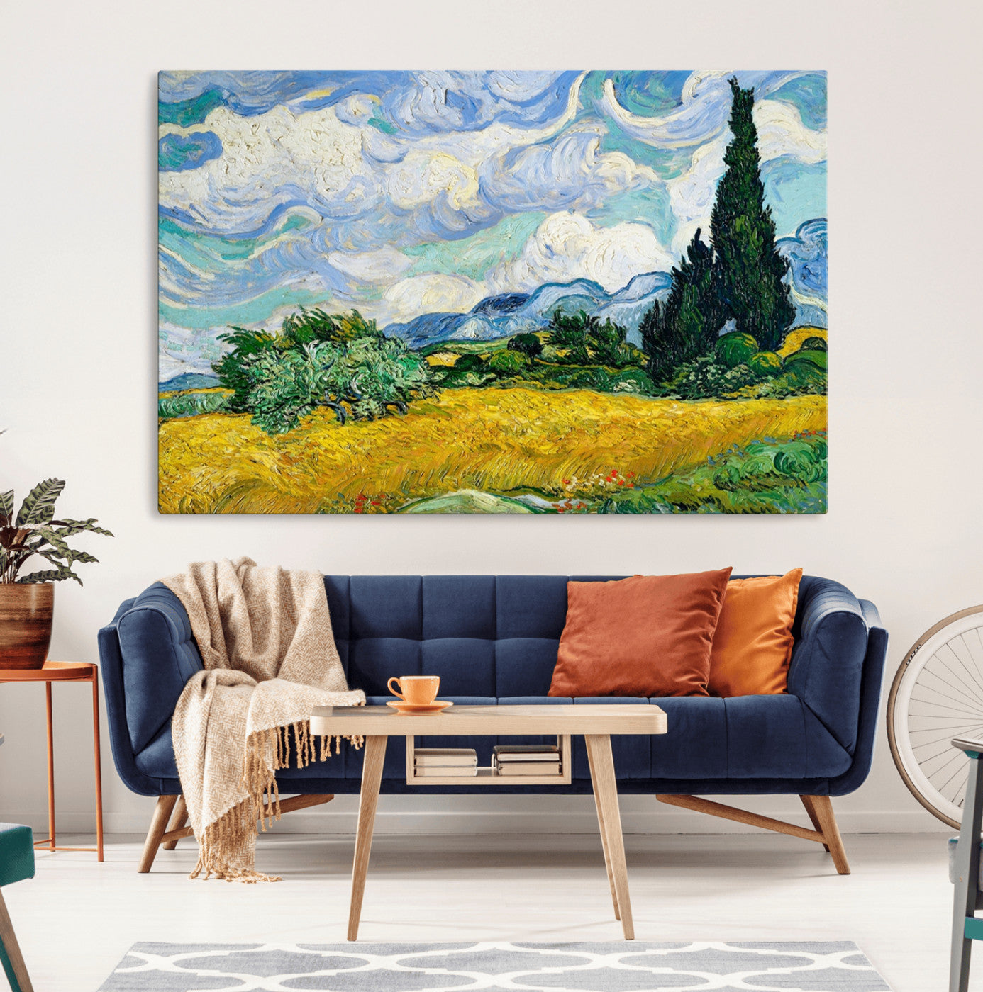 97252-MGV-CV-36X24-Wheatfield With Cypresses By Van Gogh Painting Wall Art Canvas, Wheatfield With Cypresses Canvas