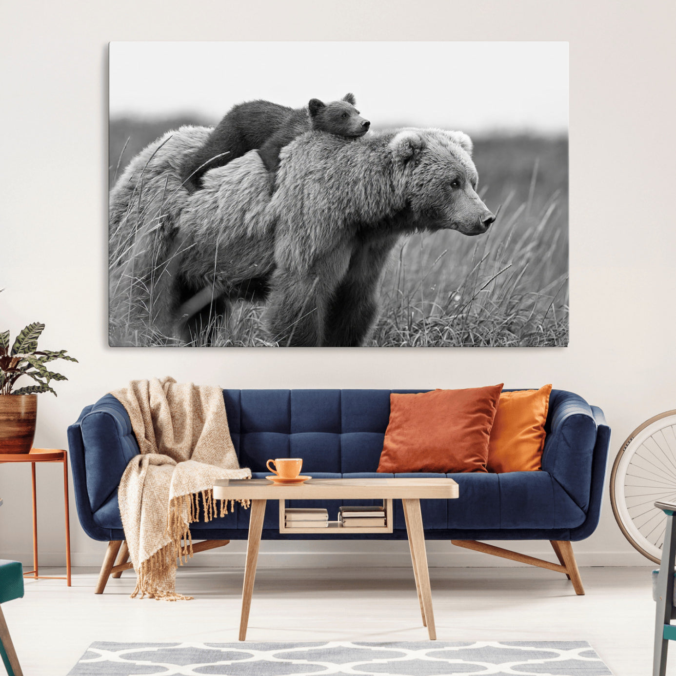 -Bear and Cub Wall Art Canvas | 399 Bear Cub Wildlife-Inspired Animal Art for Living Room or Office |