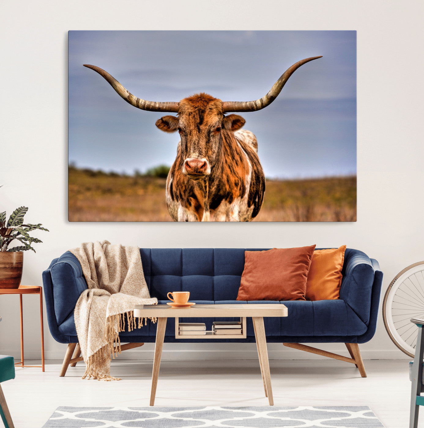 18594-MGV-CV-36X24-Texas Longhorn Wall Art Print, Framed Longhorn Cow Wall Art