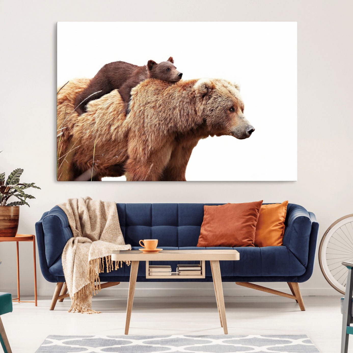 76943-MGV-CV-36X24-Mother and Baby Bear Canvas Wall Art - Adorable Wildlife Animal Print, Cozy Rustic Decor for Living