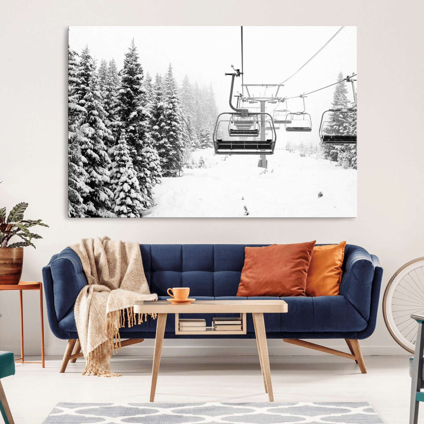 -Ski Wall Art - Ski Lift Wall Art Canvas Print Snow Covered Spruce Trees Winter Wall Art Ski Skier