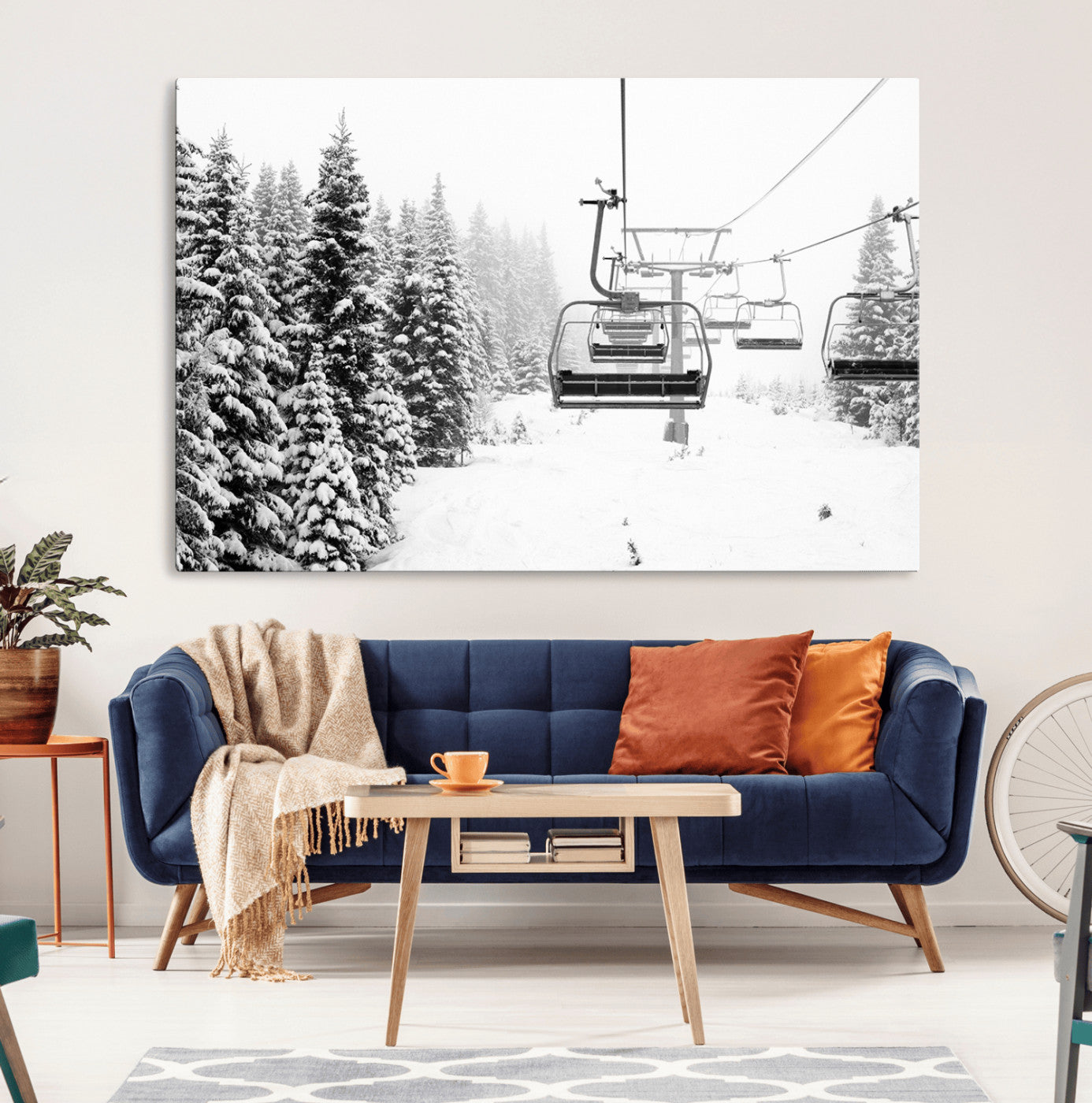 70609-MGV-CV-36X24-Ski Wall Art - Ski Lift Wall Art Canvas Print Snow Covered Spruce Trees Winter Wall Art Ski Skier
