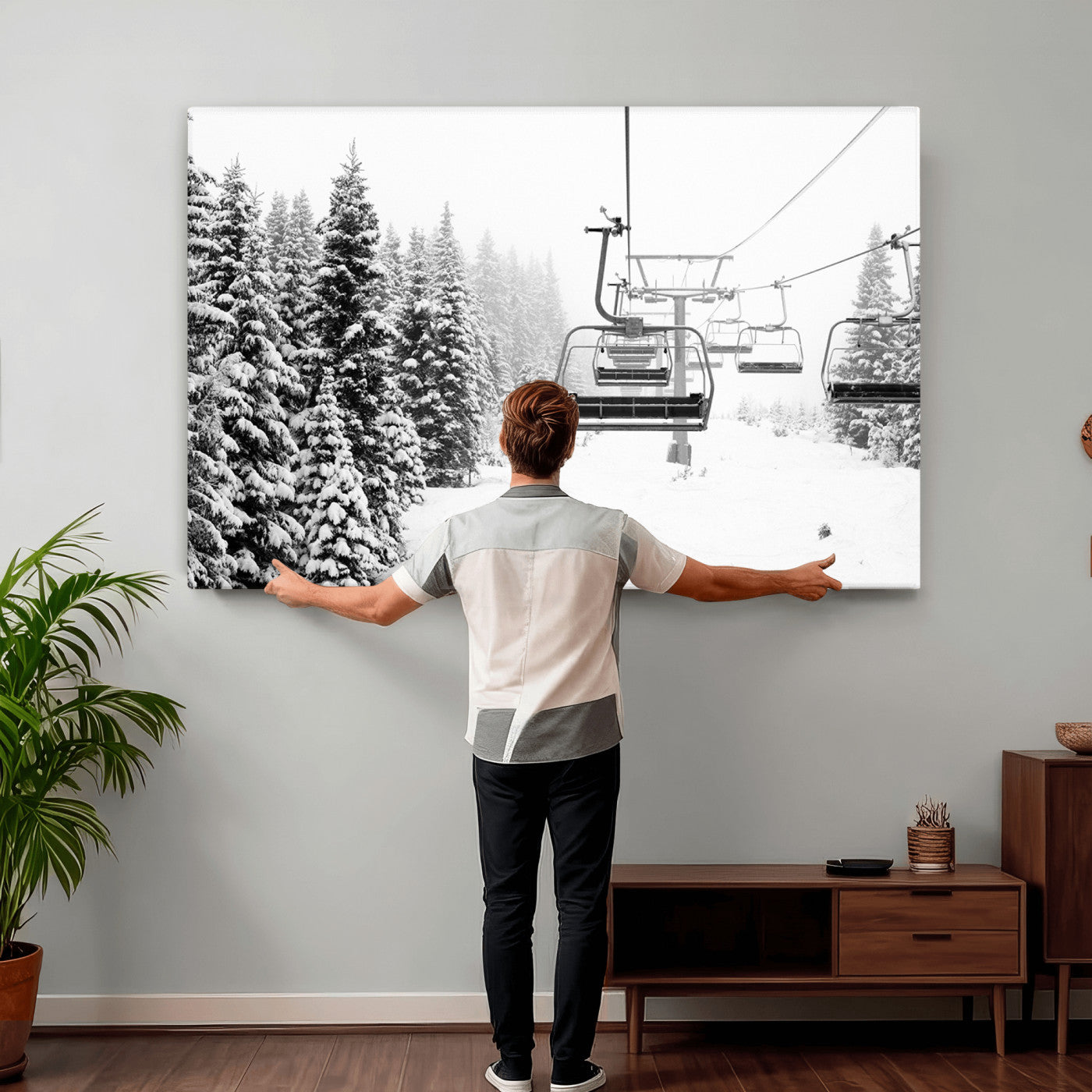70609-MGV-CV-36X24 - Ski Wall Art - Ski Lift Wall Art Canvas Print Snow Covered Spruce Trees Winter Wall Art Ski Skier