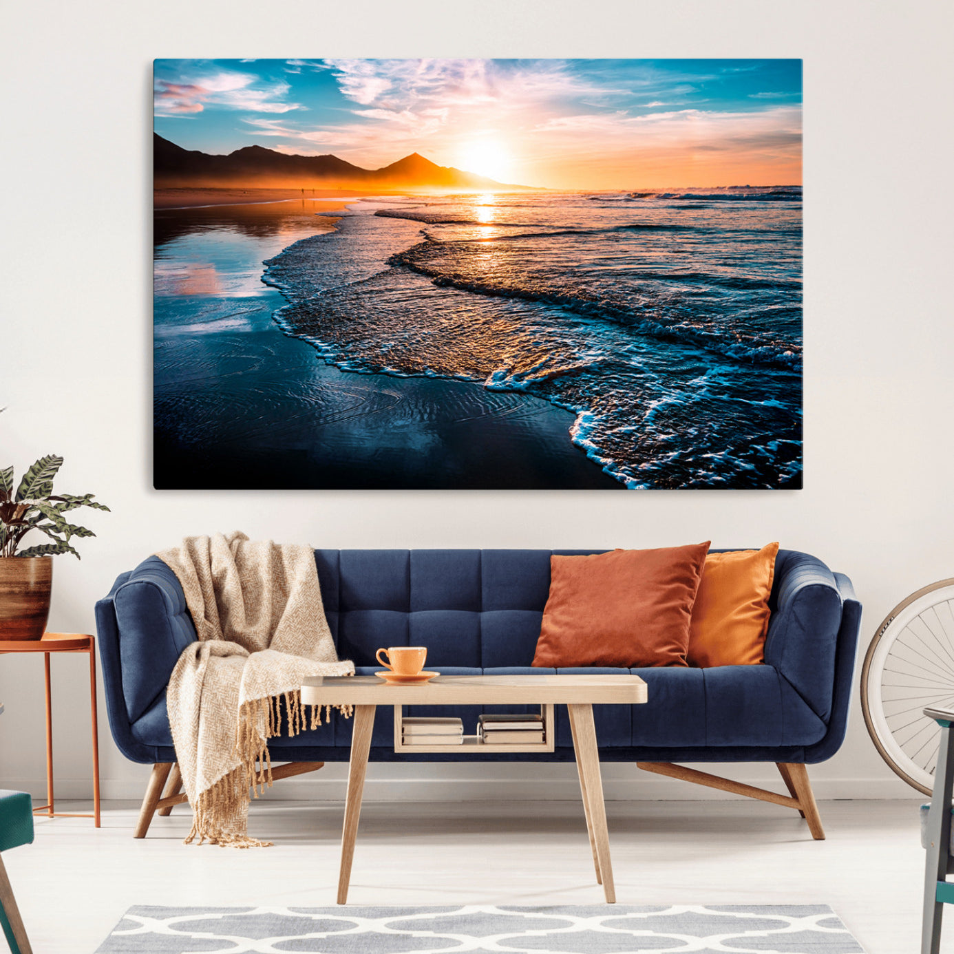 -Beach Ocean Sunset on the Sea Wall Art Canvas, Beach Ocean Sunset Canvas Print