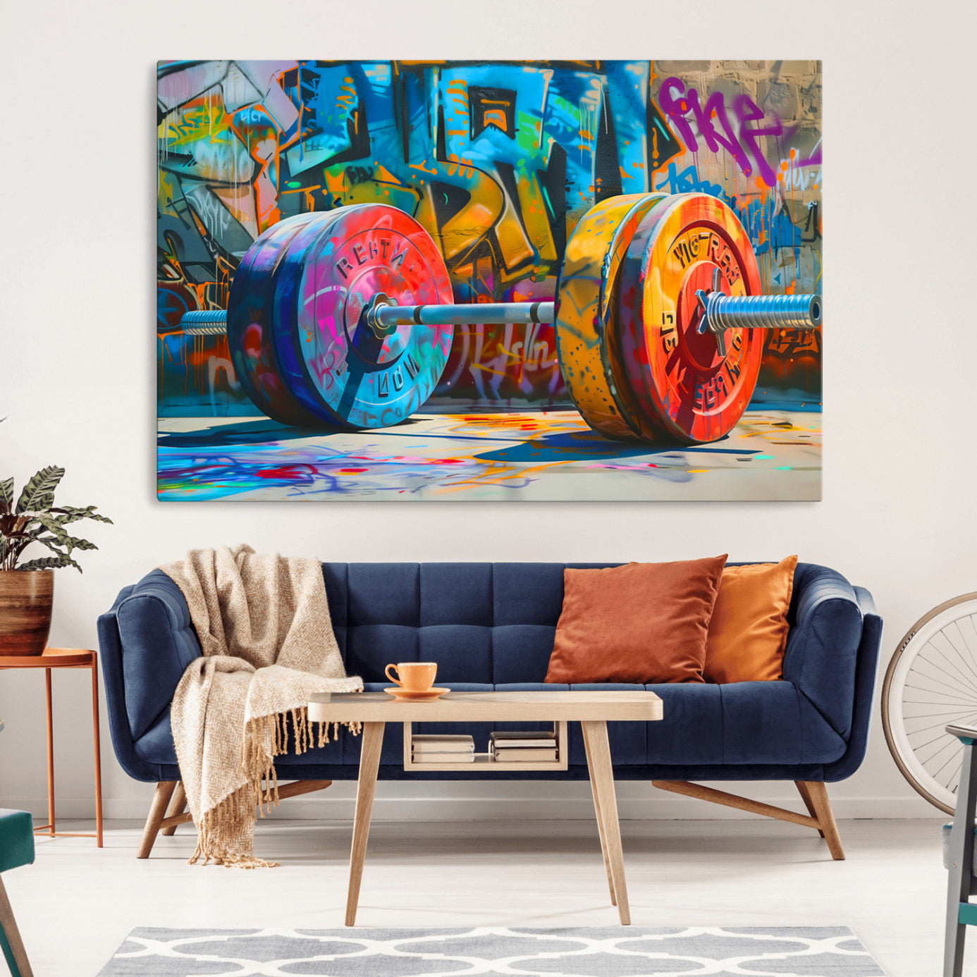 -Fitness Gym Barbell Graffiti Wall Art Canvas Print