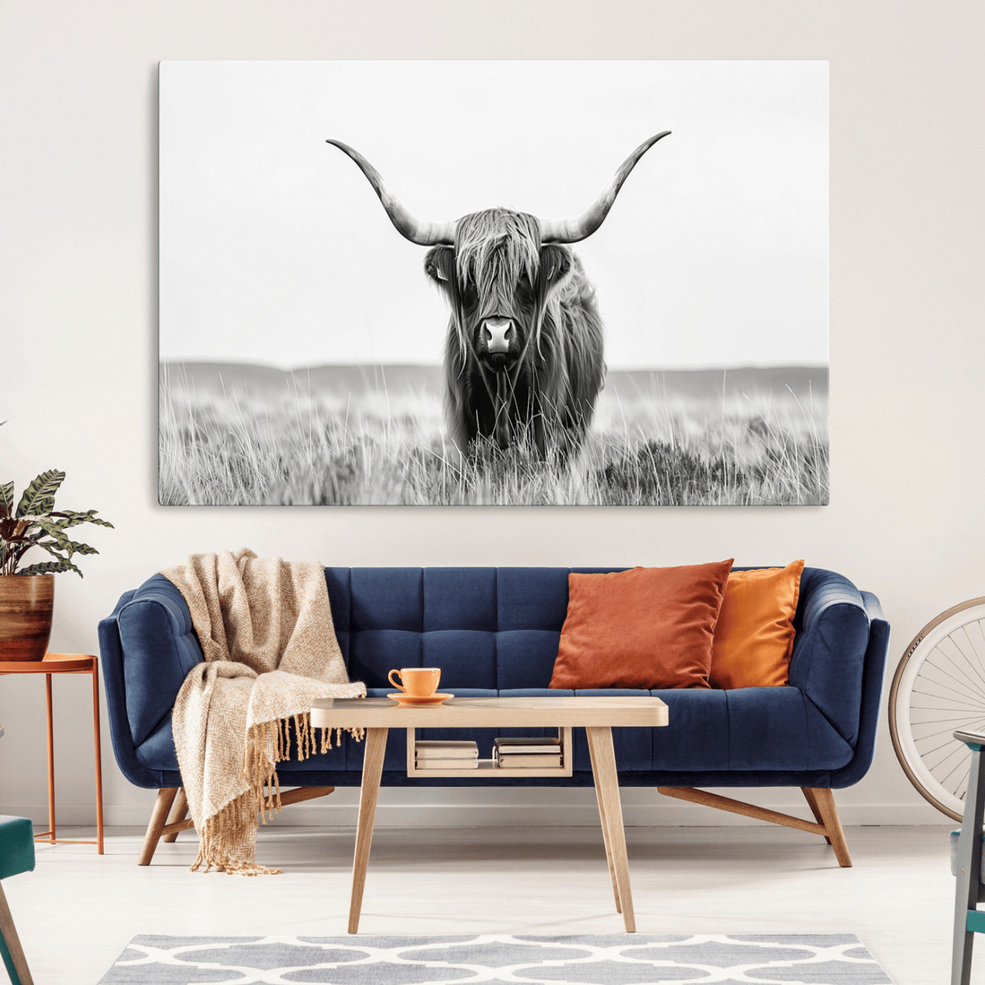 -Highland Cow Canvas Wall Art – Majestic Beauty in Black and White
