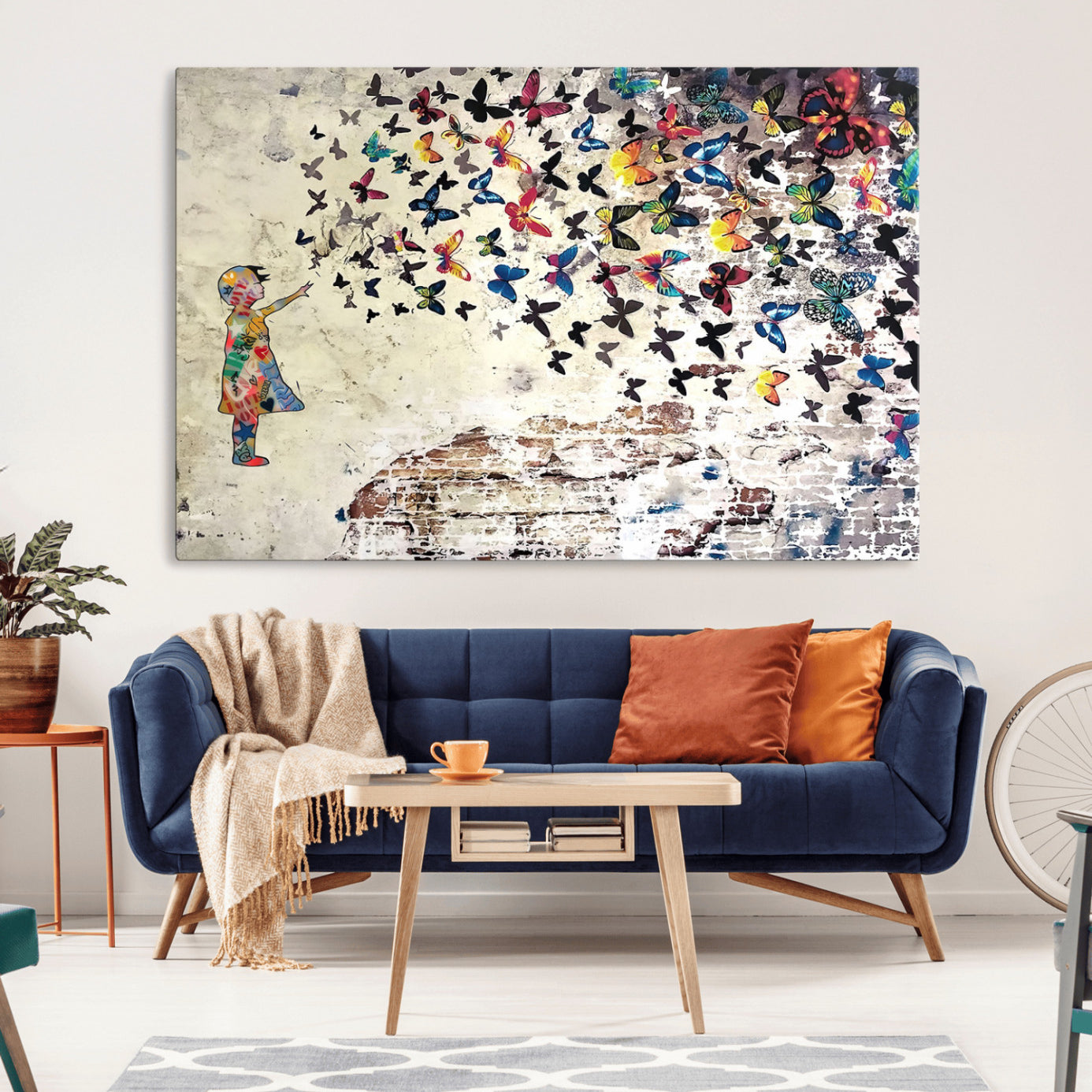 -Banksy Wall Art - Banksy Girl Butterfly Graffiti Wall Art Canvas Print - Butterfly Girl and Freedom