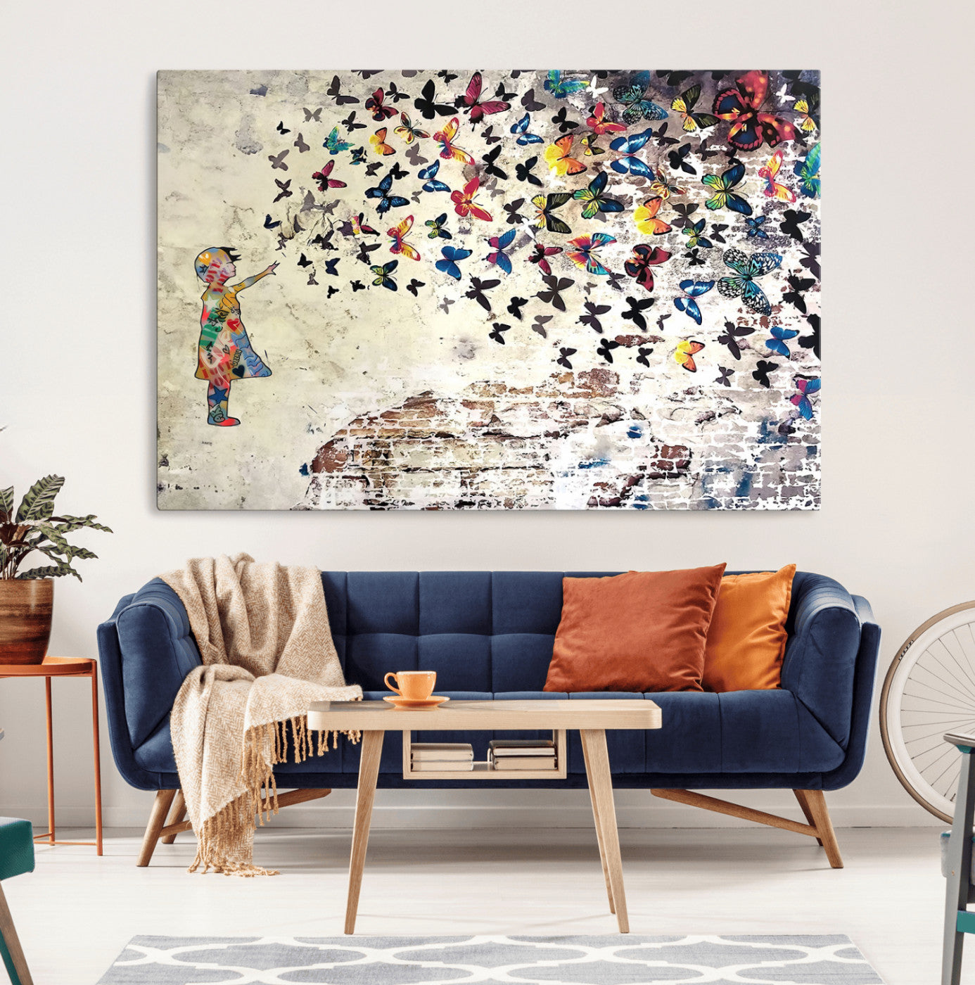 65208-MGV-CV-36X24-Banksy Wall Art - Banksy Girl Butterfly Graffiti Wall Art Canvas Print - Butterfly Girl and Freedom