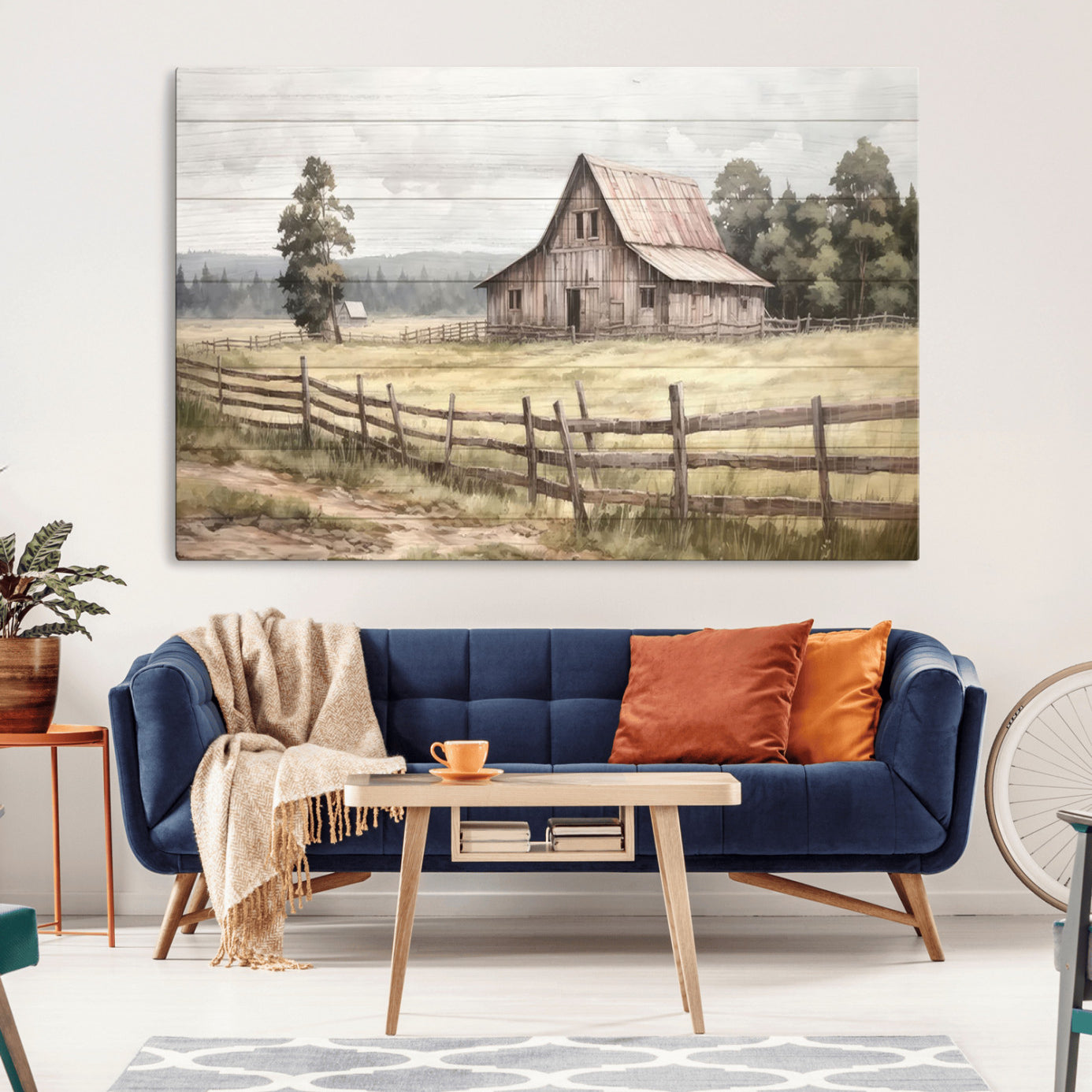87489-MGV-CV-36X24-Rustic Farmhouse Barn Wall Art | 3-Panel Framed Gallery Wrap Giclee Canvas Print for Living Room,