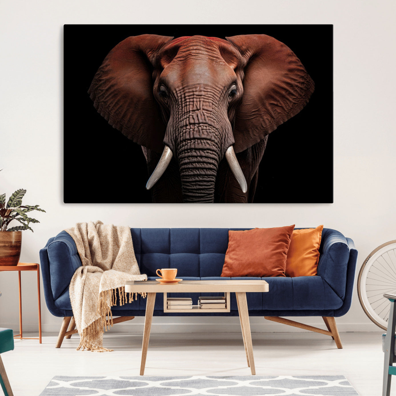 -Wild Elephant Wall Art Canvas Print, Africa Savannah Wild Animal Wall Decor Print