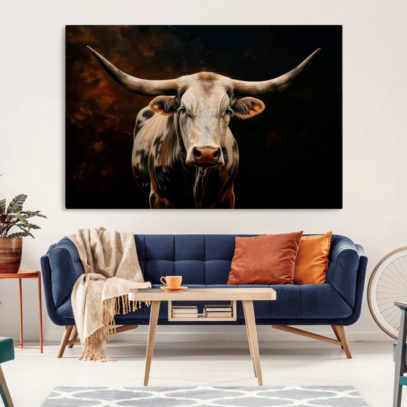 -Texas Longhorn Wall Art | 3-Panel Large Texas Longhorn Canvas Print for Living Room, Office, or