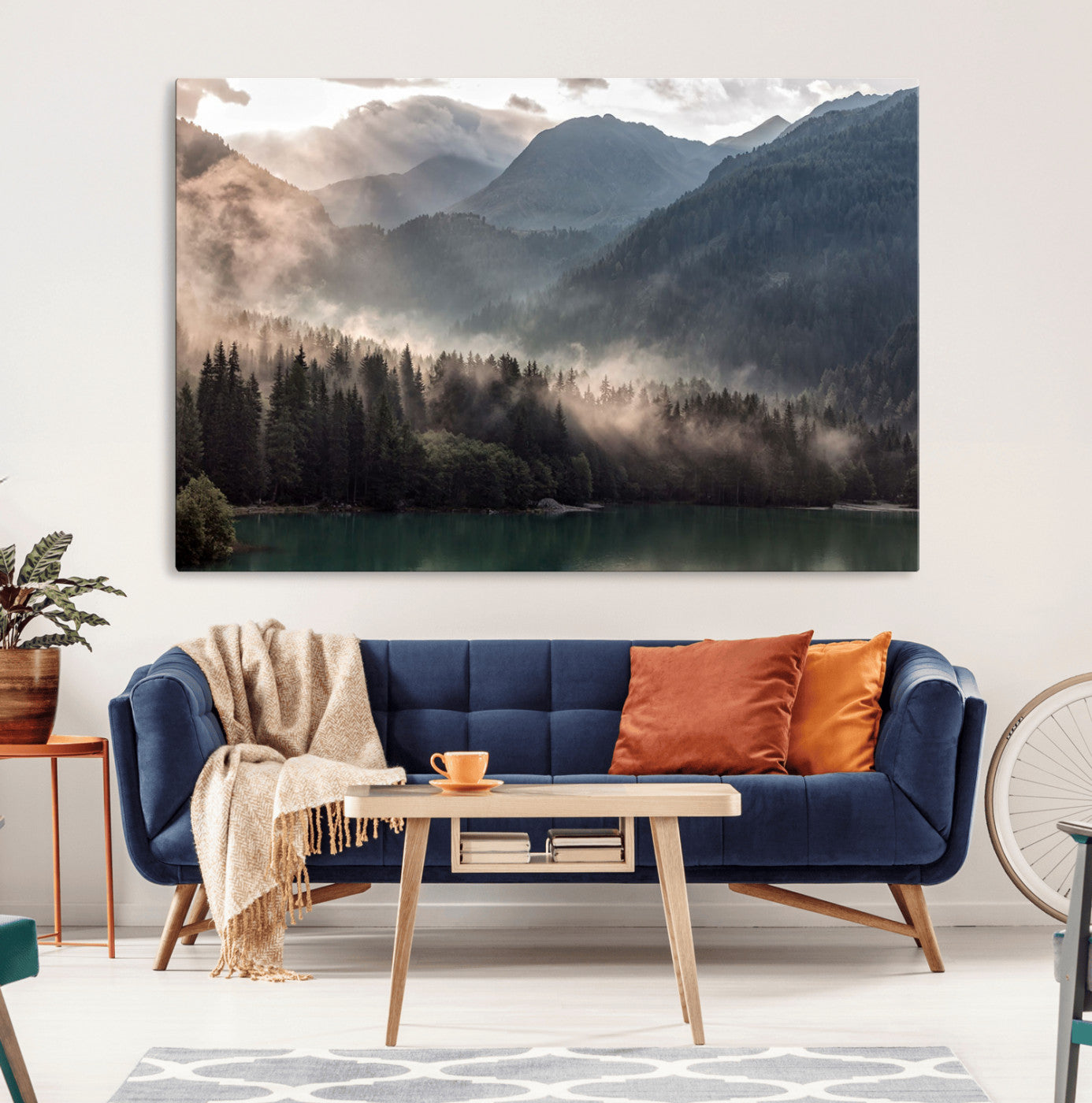 61116-MGV-CV-36X24-Foggy Mountain Canvas Print Forest Wall Art