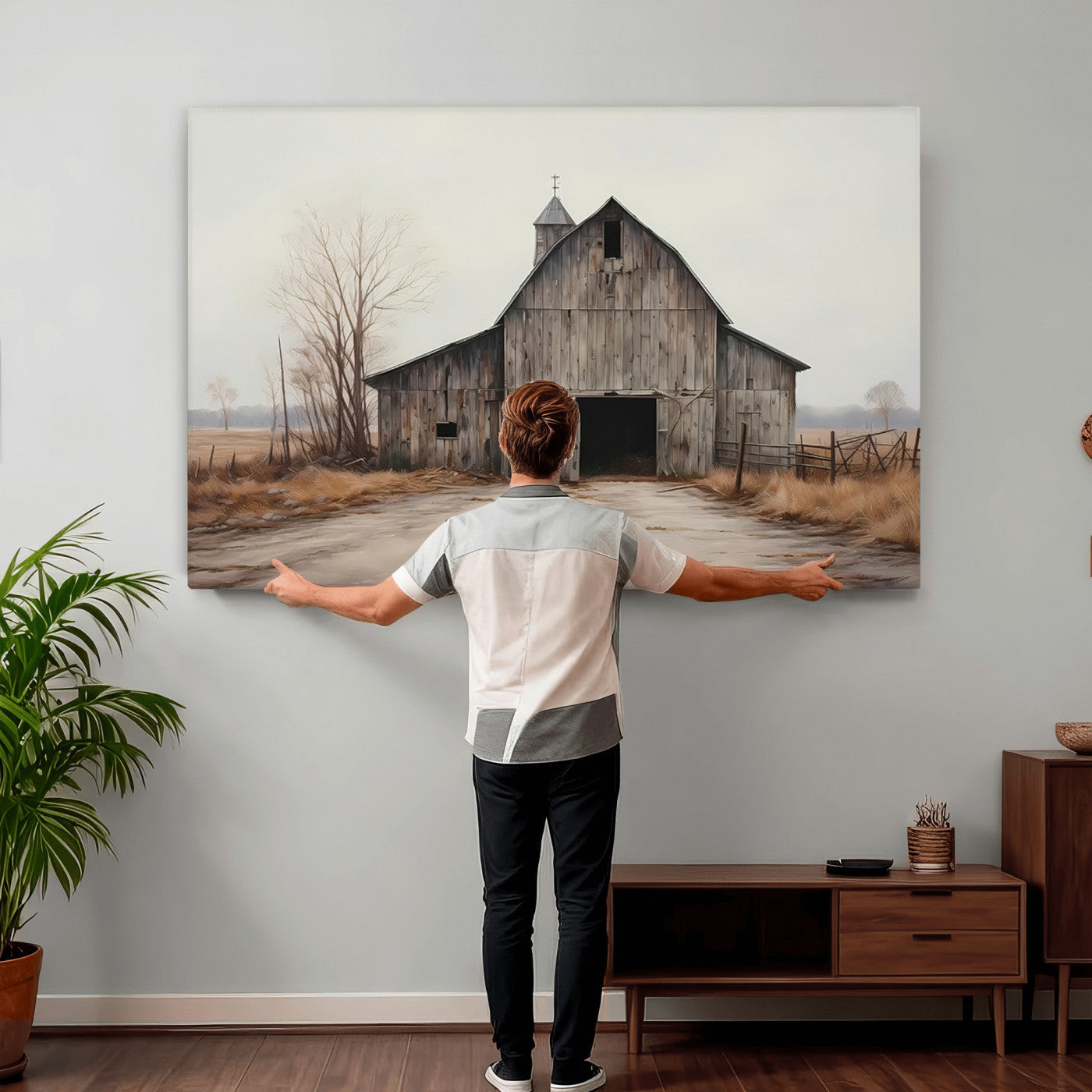 11602-MGV-CV-36X24 - Farmhouse Rustic Barn Wall Art Canvas Print – Framed and Ready to Hang – Perfect Addition to