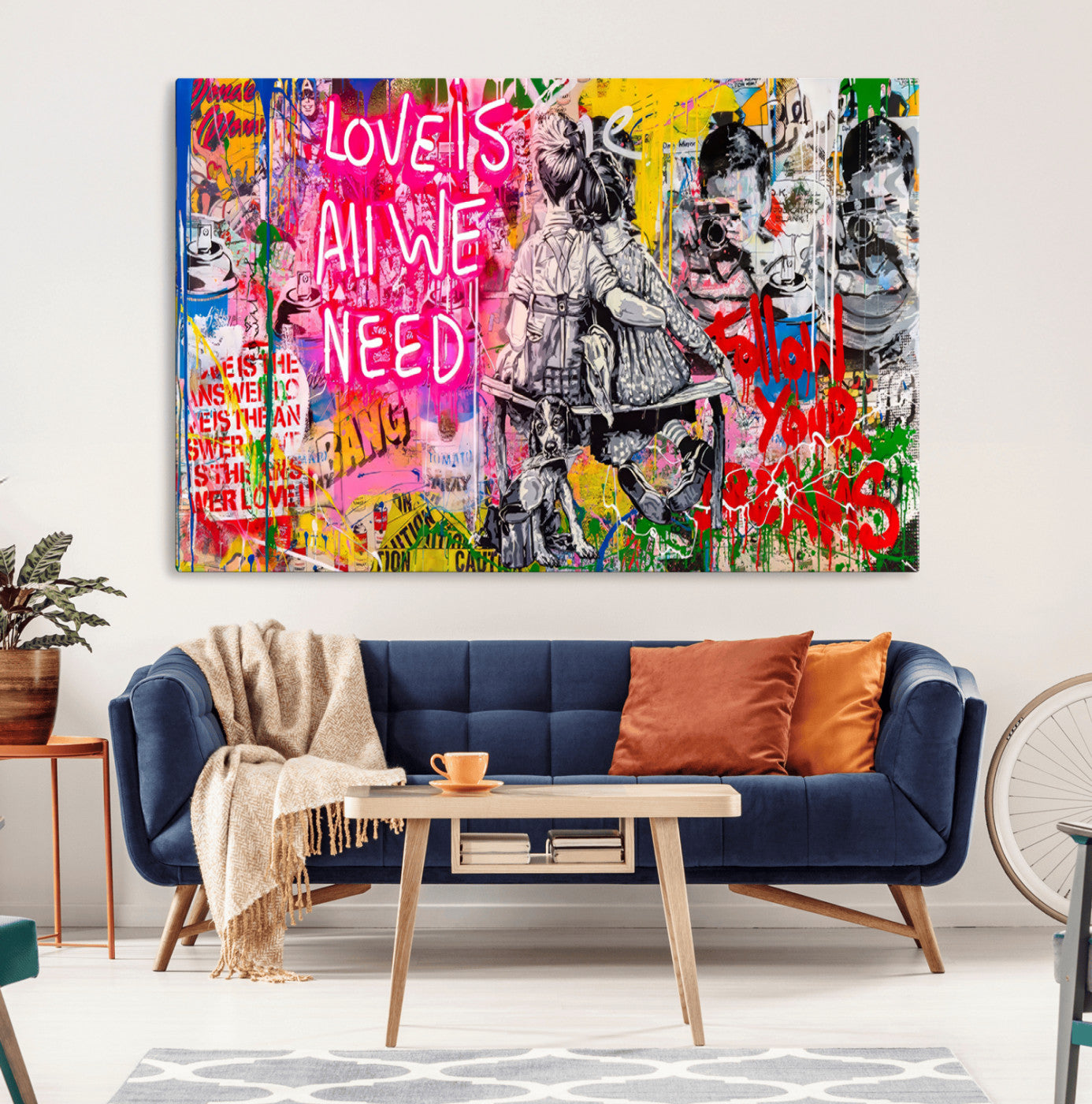 67019-MGV-CV-36X24-Follow Your Dreams & Love is All We Need Graffiti Street Art Triptych | Colorful Urban Wall Art