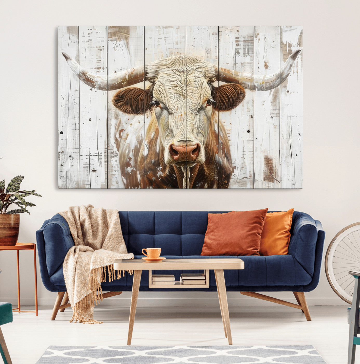 -Rustic Longhorn Bull Wall Art Canvas Set – Western-Inspired Farmhouse Décor - Ready to Hang