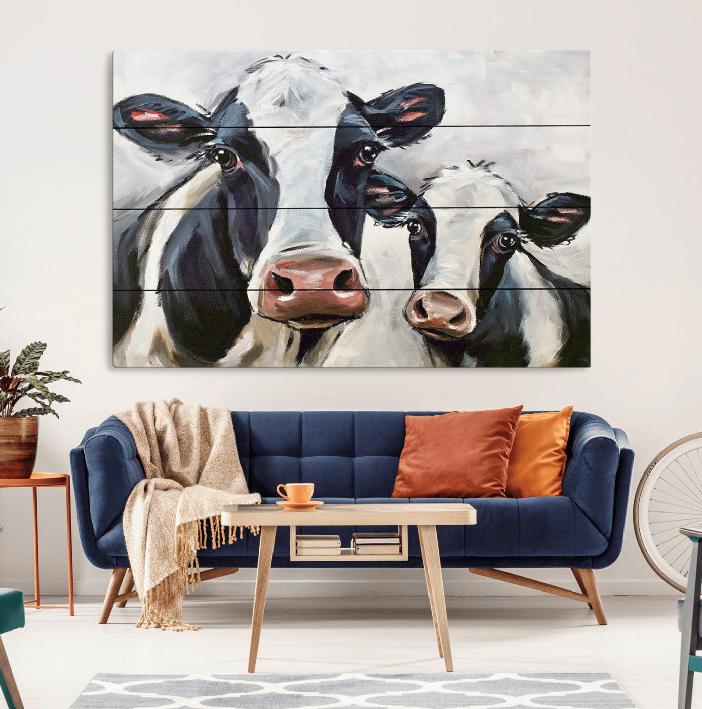 -Vintage Baby and Mom Cattle Wall Art Canvas Print