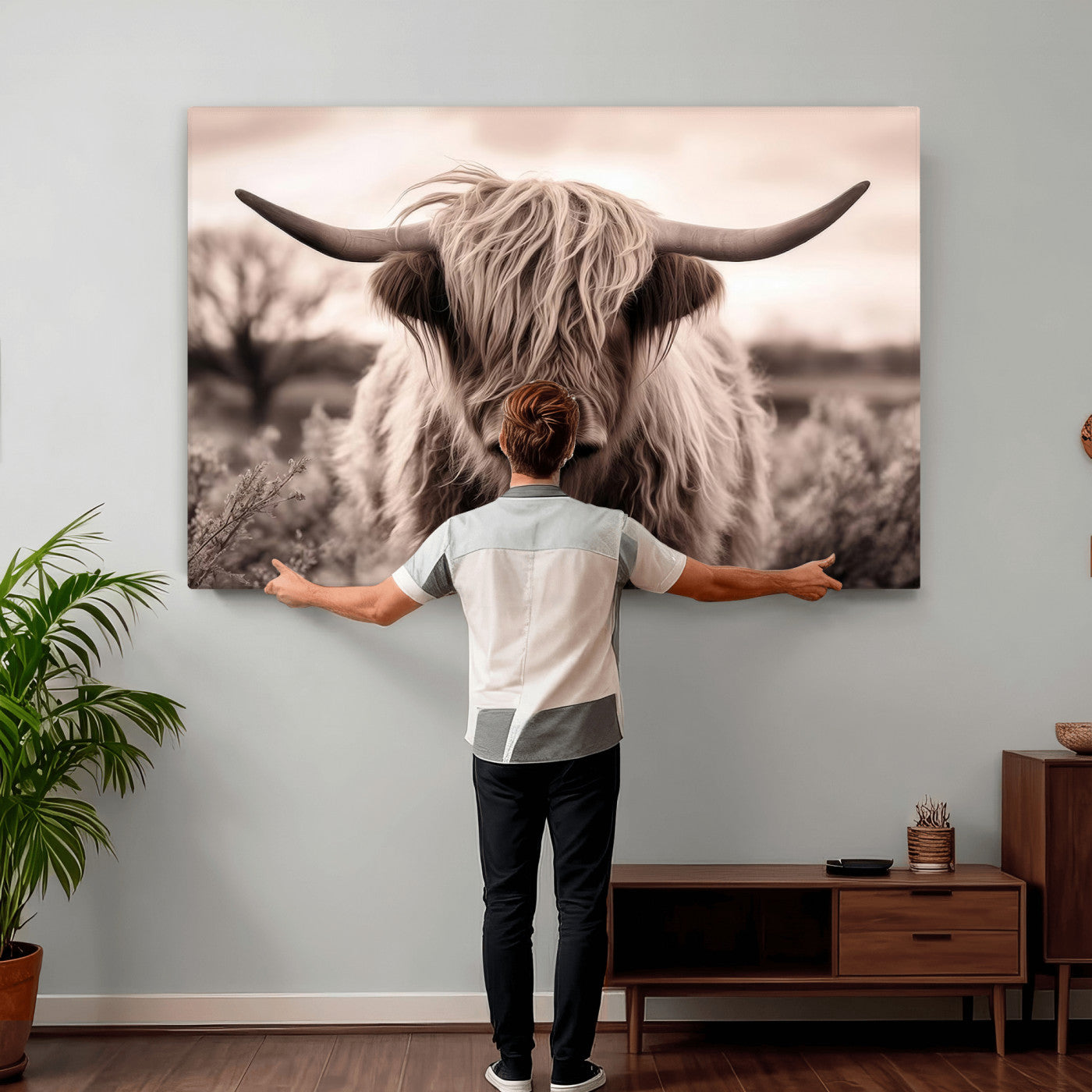 55903-MGV-CV-36X24 - Scottish Cow Longhorn Wall Art Canvas Print