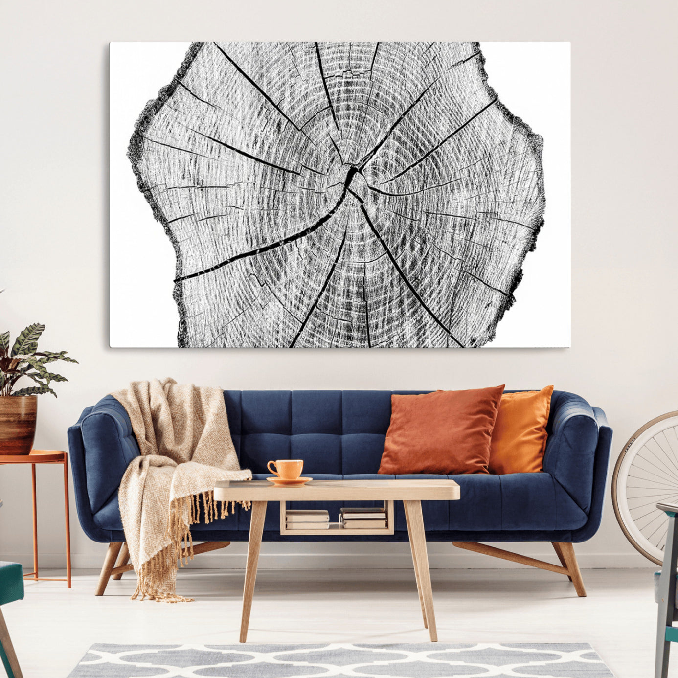 98709-MGV-CV-36X24-Rustic Tree Ring Wall Art Canvas Print – Framed and Ready to Hang – Perfect for Nature-Inspired and