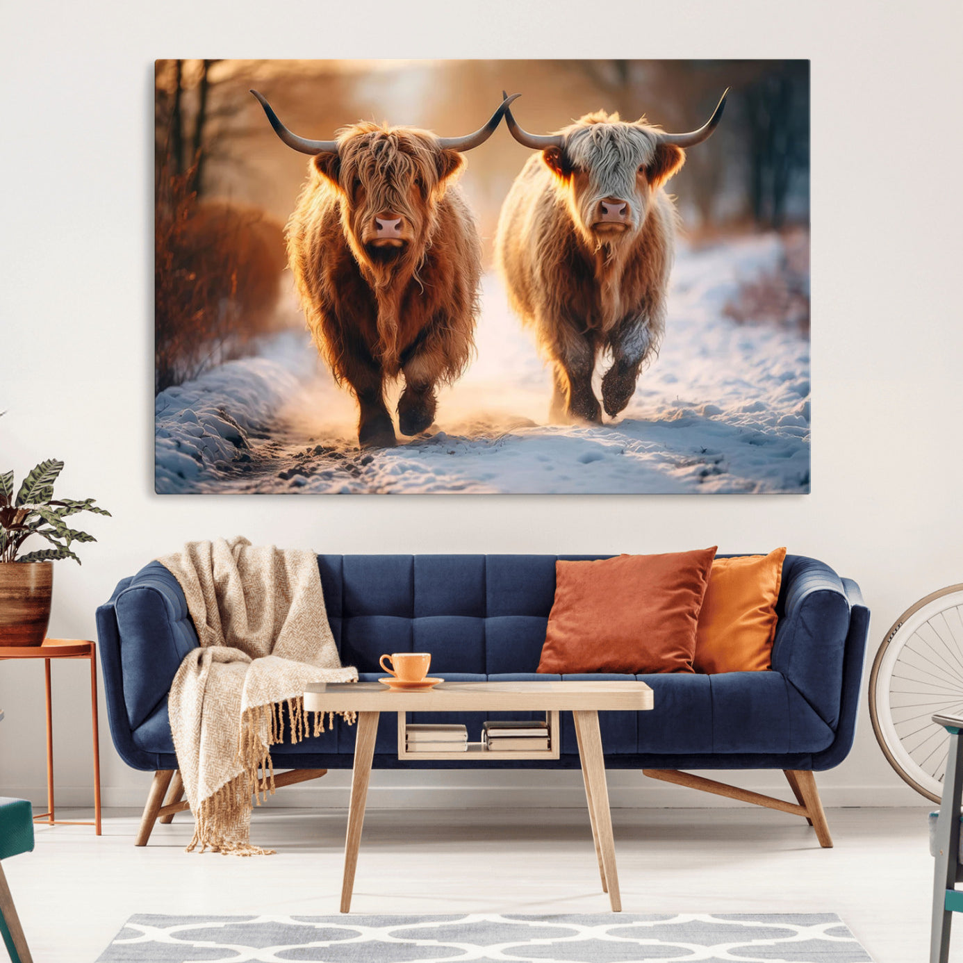 94810-MGV-CV-36X24-Scottish Highland Cow Horn Farm Wall Art Canvas Print