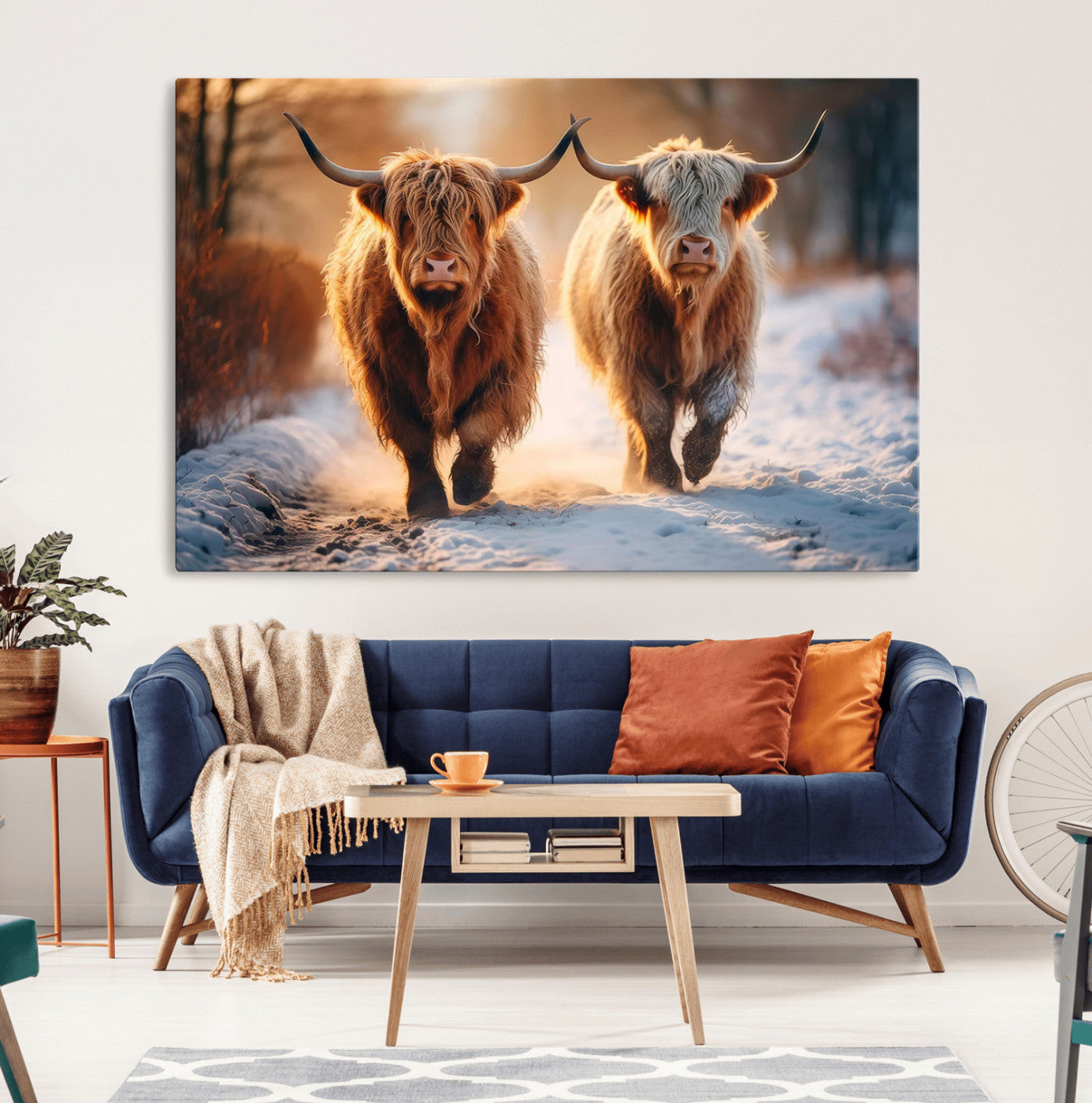 94810-MGV-CV-36X24-Scottish Highland Cow Horn Farm Wall Art Canvas Print