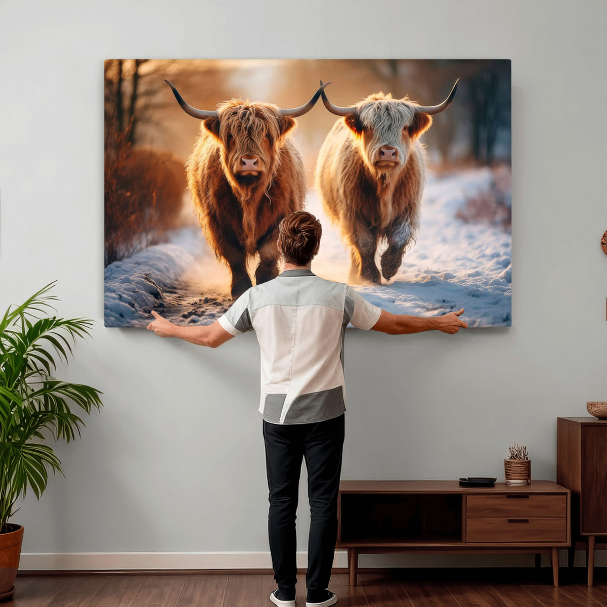 94810-_Poster-30x20 - Scottish Highland Cow Horn Farm Wall Art Canvas Print