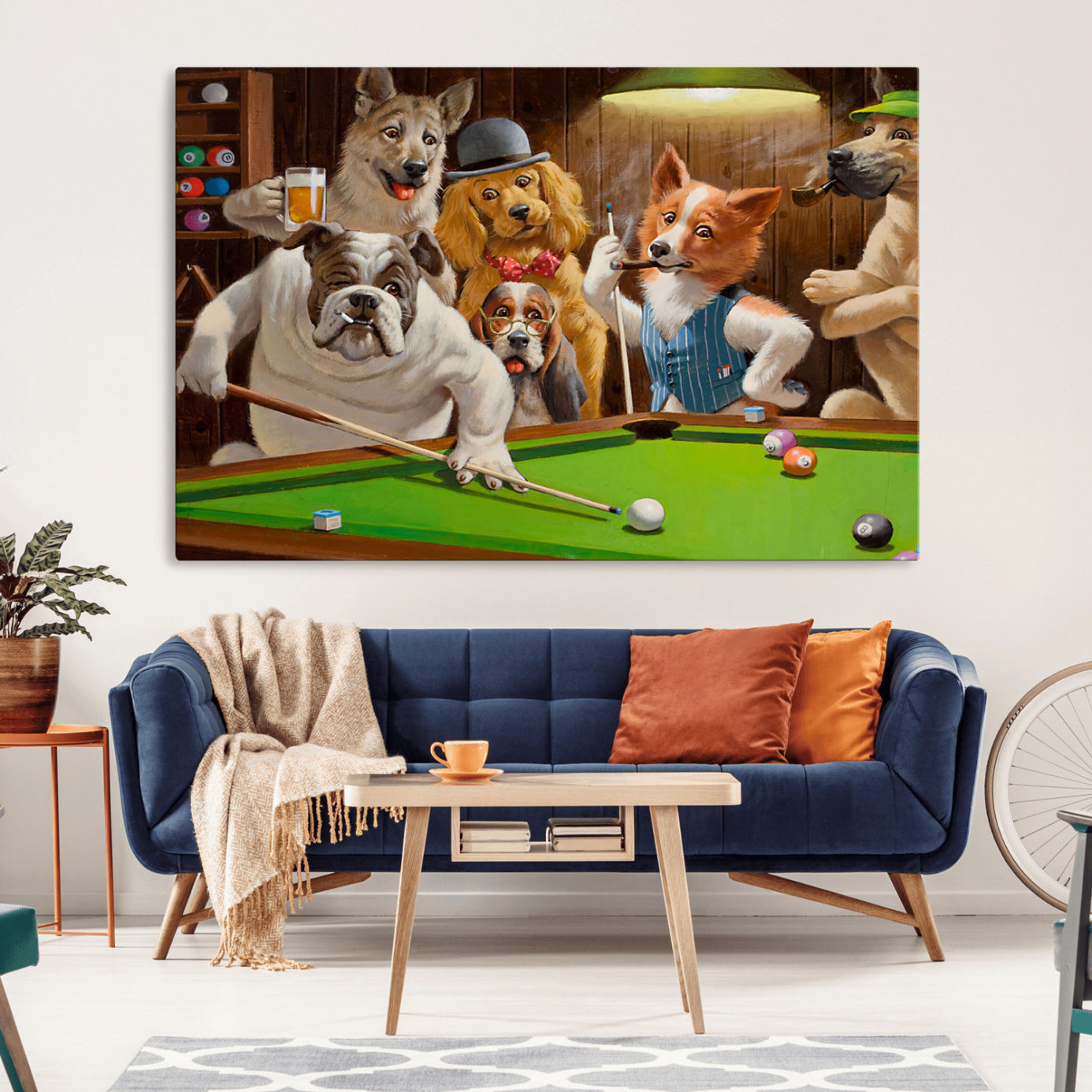 -Dogs Playing Pool Canvas Wall Art Funny Gifts Dog Print