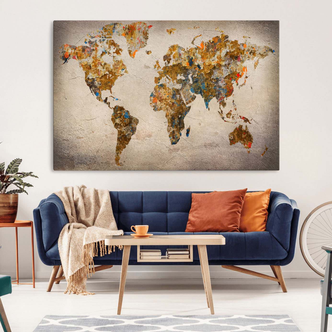 -Push Pin World Map Canvas Print – Framed Wall Art for Couples to Track Their Travels – Anniversary