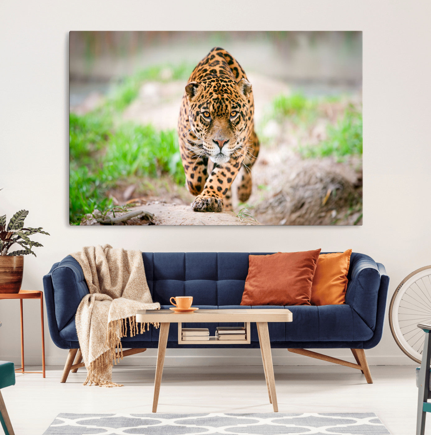 75066-MGV-CV-36X24-Leopard on the Prowl - Stunning Large Framed Leopard Wall Art Canvas Wall Art for Living Room,