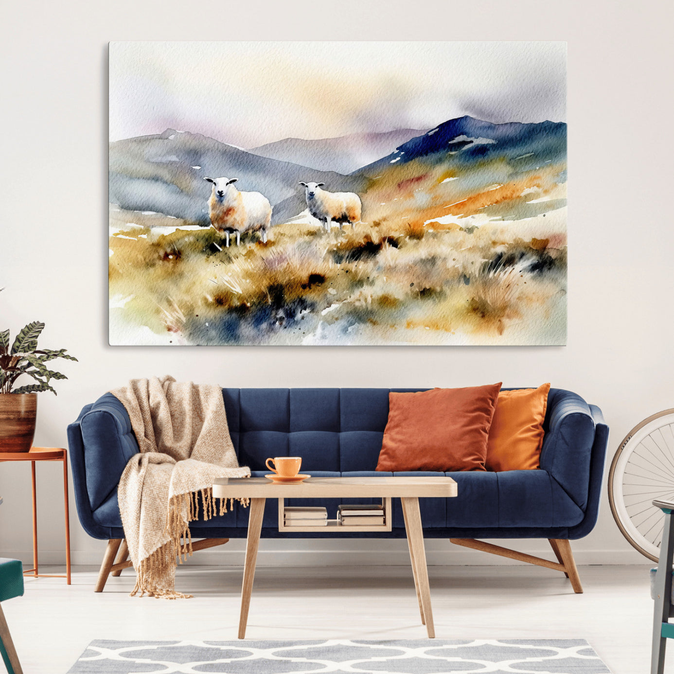 58145-MGV-CV-36X24-Watercolor Sheep for Farmhouse Decor Wall Art Canvas Print, Mountain Wall Art Print