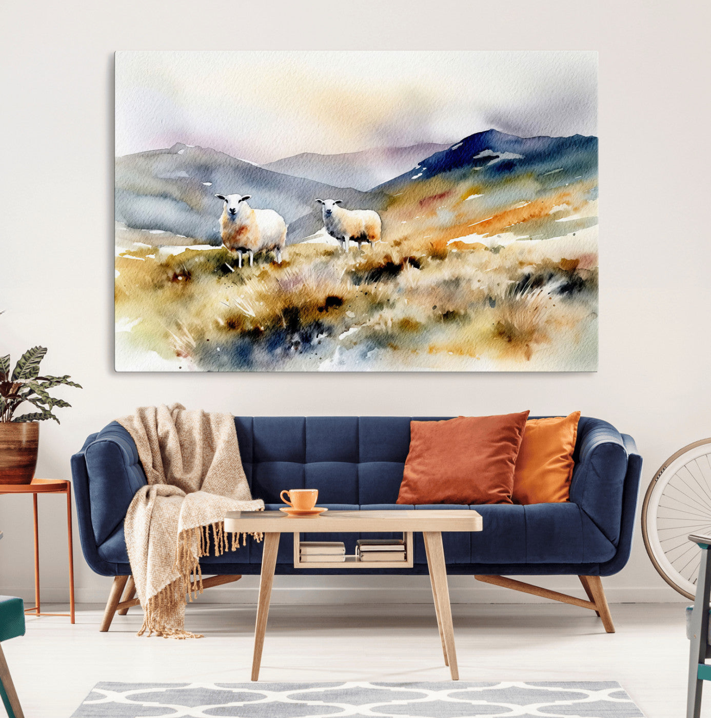 -Watercolor Sheep for Farmhouse Decor Wall Art Canvas Print, Mountain Wall Art Print
