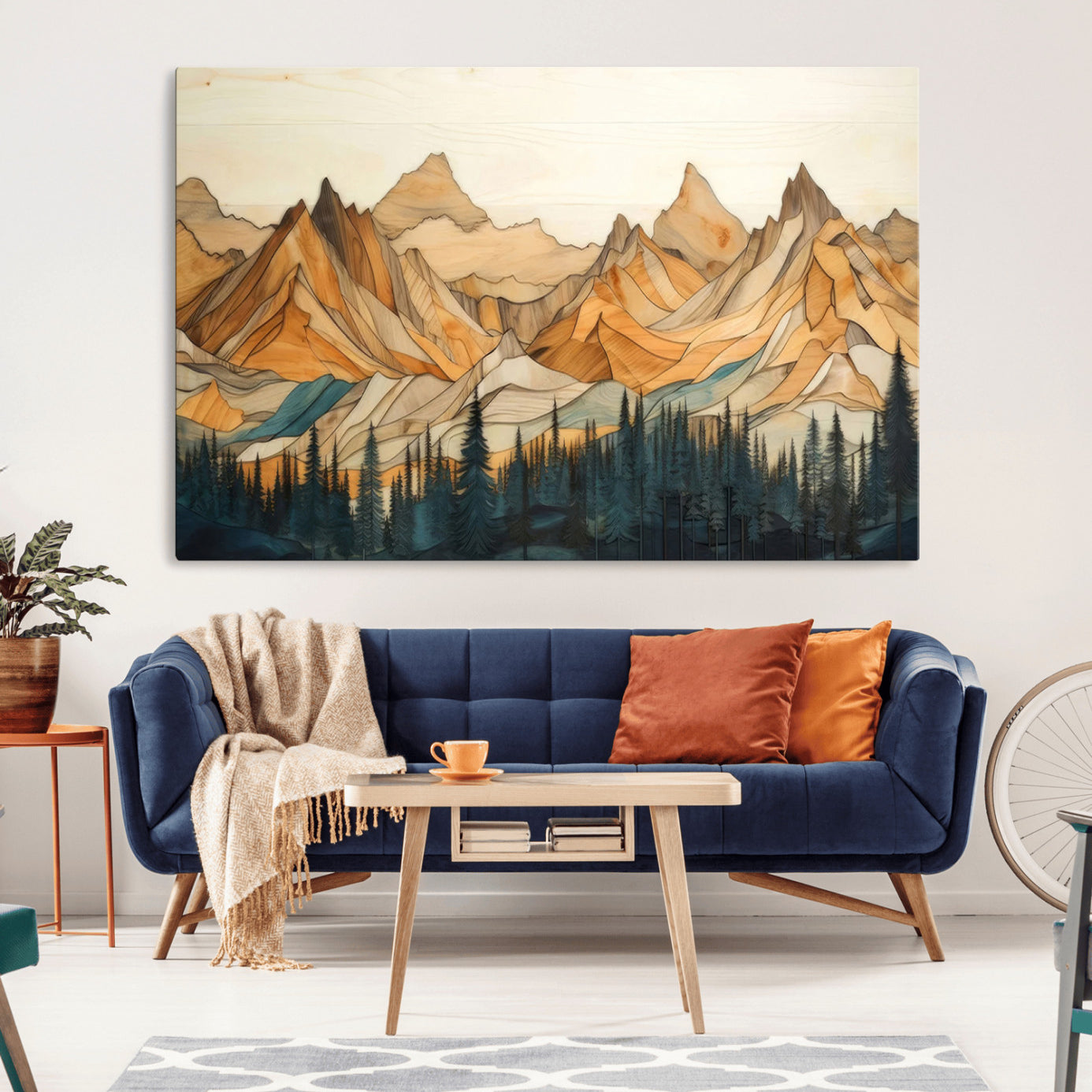 31576-MGV-CV-36X24-Rustic Wood Mountain Wall Art Print | Triptych Giclee Print Featuring Handcrafted Forest and