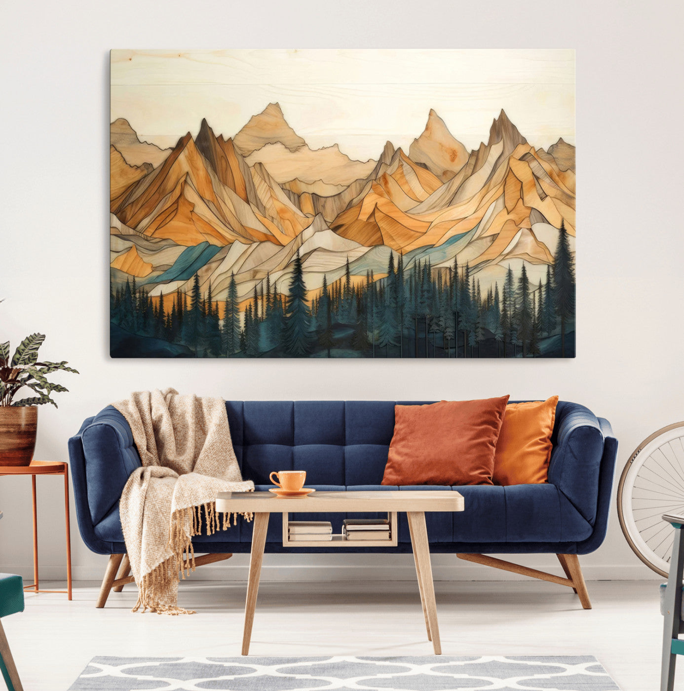 -Rustic Wood Mountain Wall Art Print | Triptych Giclee Print Featuring Handcrafted Forest and