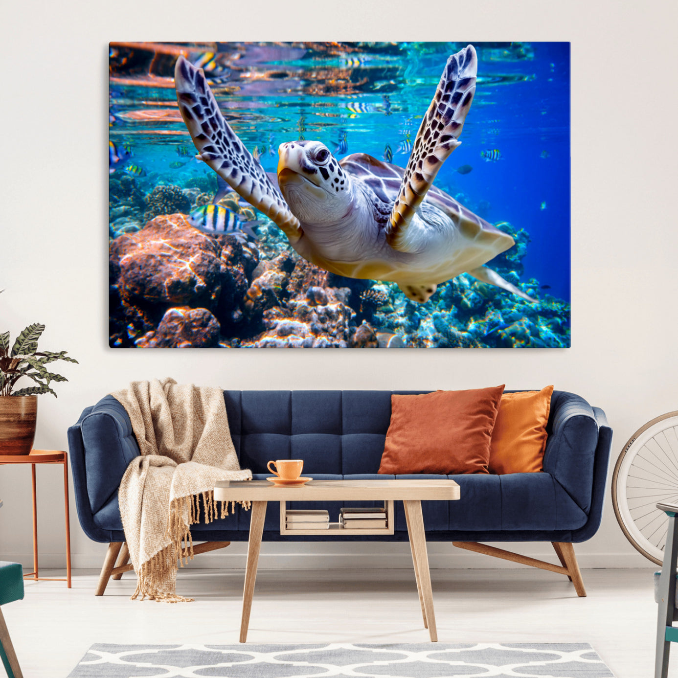 12683-MGV-CV-36X24-Underwater Sea Turtle Wall Art Canvas Print – Vibrant Ocean Coral Reef Décor, Ready to Hang