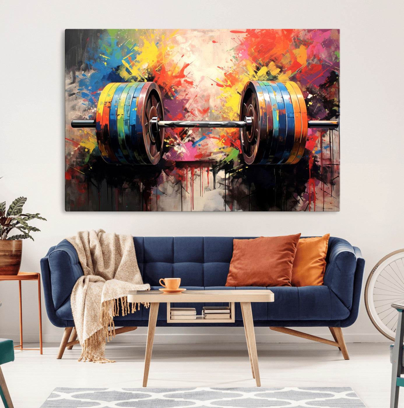 80436-MGV-CV-36X24-Weightlifting Barbell Art Triptych, Bold Abstract Fitness Wall Decor for Gym or Home, Giclee Canvas